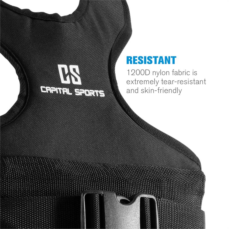 Capital Sports Medusa, záťažová vesta, 10 kg, 1200D, nylonové tkanivo, prsný popruh, čierna – Obrázok 4