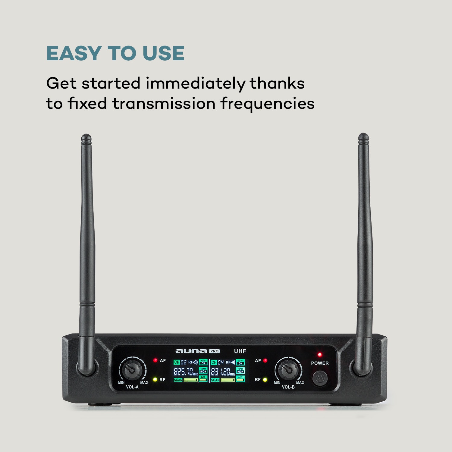 Auna Pro UHF200F-2H, sada 2-kanálových UHF bezdrôtových mikrofónov, prijímač, 2 x ručný mikrofón, čierna – Obrázok 4