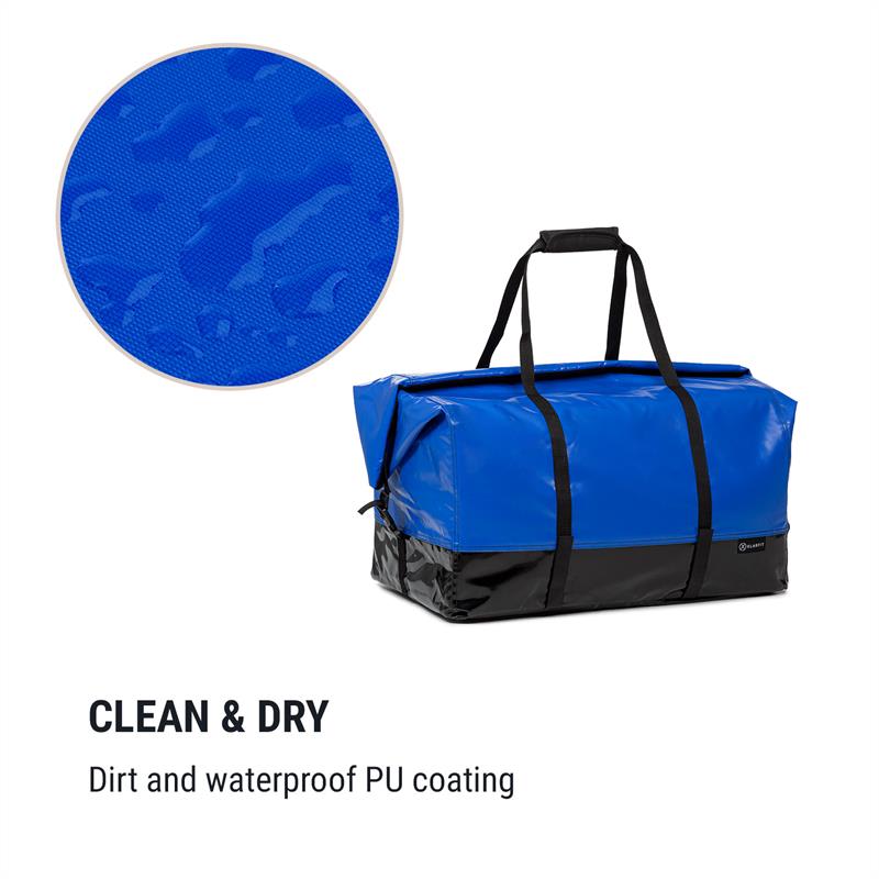 KLARFIT Companion Travel Bag, transportná taška, 120 l, nepremokavá, rolovacia vrchná časť, PU, modrá – Obrázok 2
