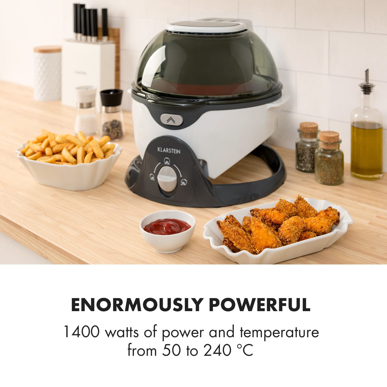 Klarstein VitAir Swing, teplovzdušná fritéza, 1400 W, 50 – 240 °C, časovač, biela – Obrázok 2