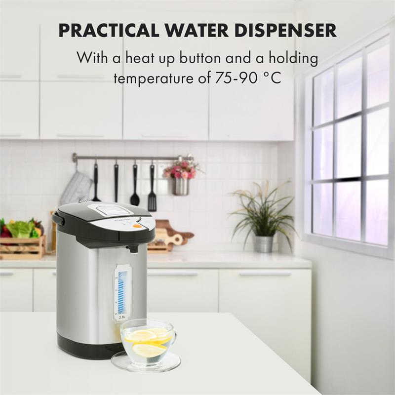 Klarstein Hot Spring, dávkovač horúcej vody, 2,8 l, nádrž na vodu z ušľachtilej ocele, strieborný – Obrázok 2
