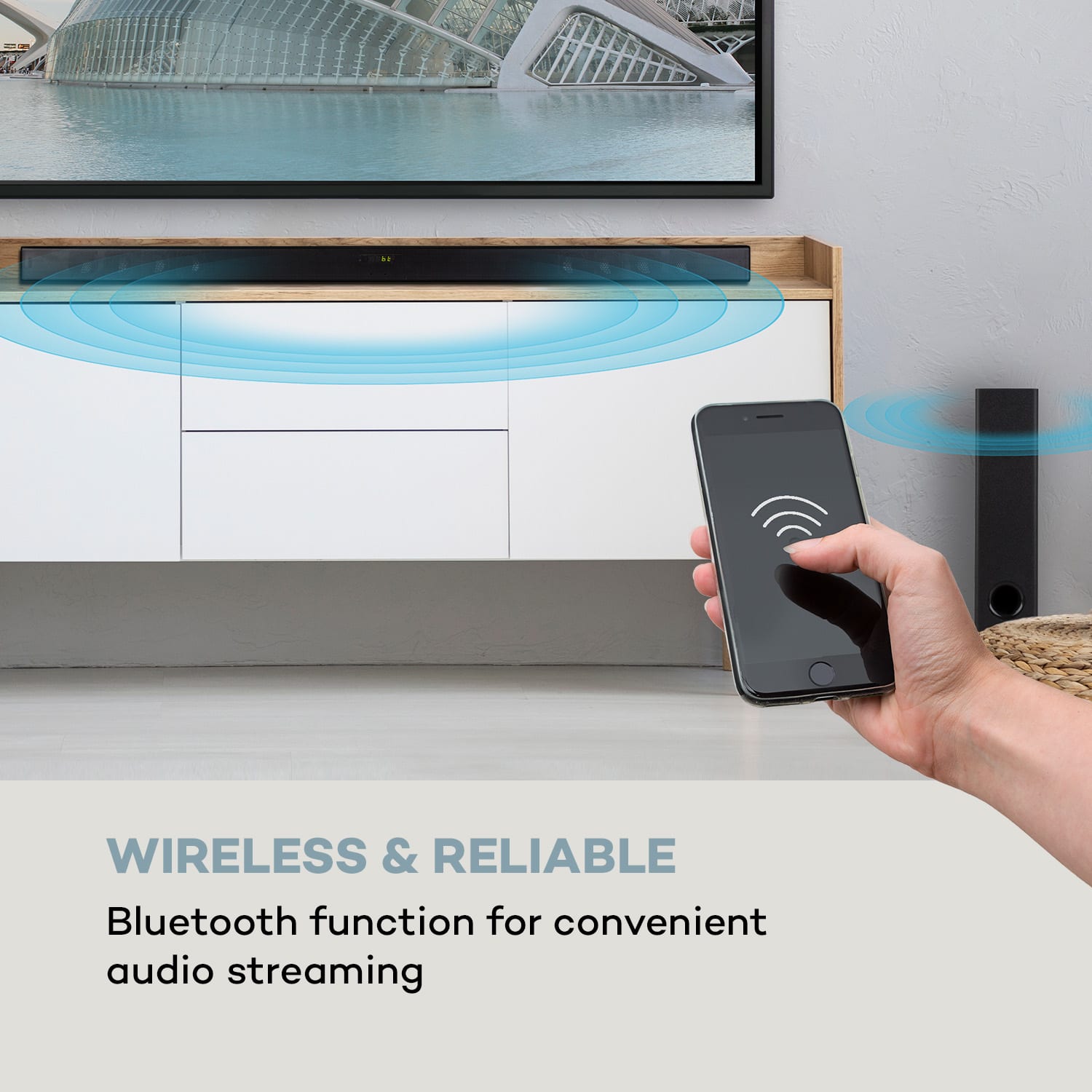 Auna Areal Bar 750 2.1, zvukový systém soundbar, RMS výkon 120 W, BT, USB, čierny – Obrázok 3