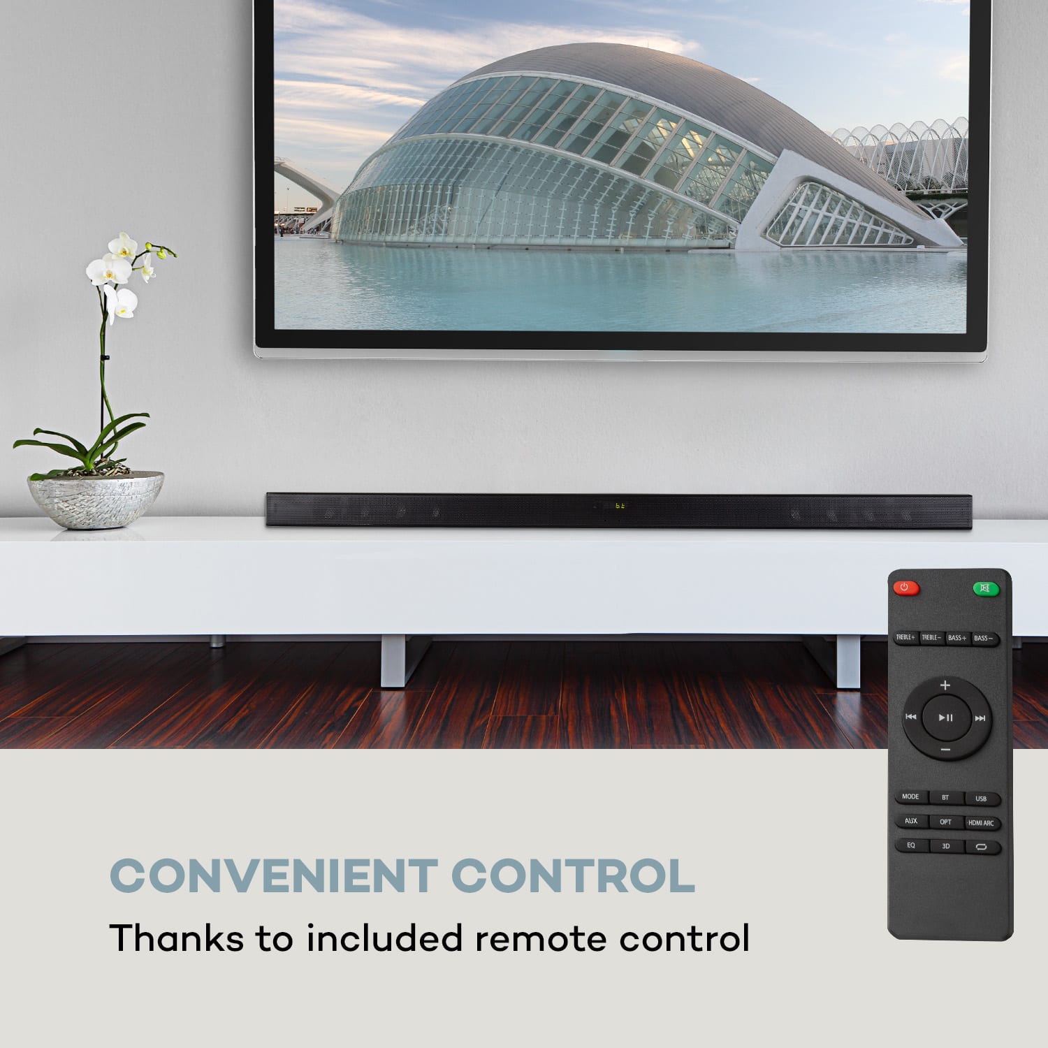 Auna Areal Bar 750 2.1, zvukový systém soundbar, RMS výkon 120 W, BT, USB, čierny – Obrázok 5
