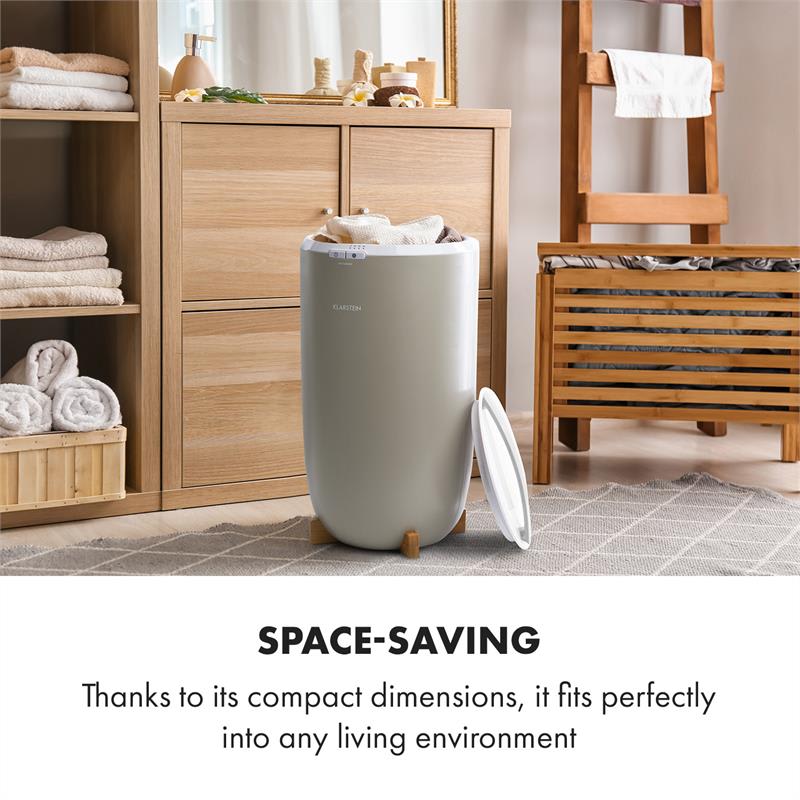 Klarstein Cozy Wonder, ohrievač uterákov, 400 W, 20 litrov, 15/30/45/60 min., sivý – Obrázok 2
