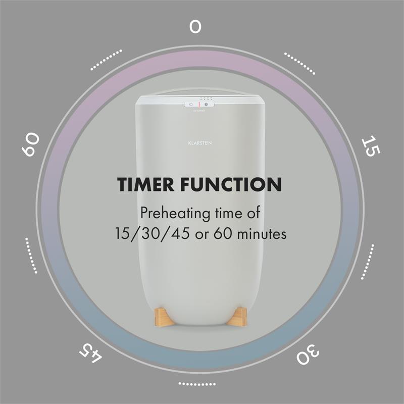 Klarstein Cozy Wonder, ohrievač uterákov, 400 W, 20 litrov, 15/30/45/60 min., sivý – Obrázok 3