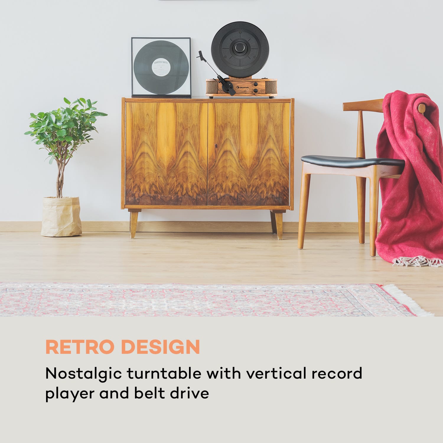 Auna Verticalo SE, retro gramofón, USB, BT, linkový výstup, drevo – Obrázok 2