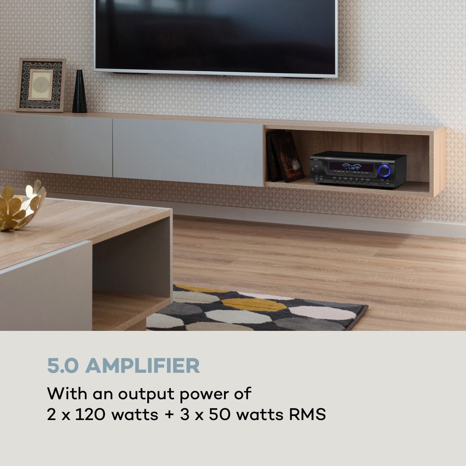 Auna AMP 3800 BT, 5.0 HiFi-zosilňovač, 2 x 120W + 3 x 50W, RMS, BT – Obrázok 2