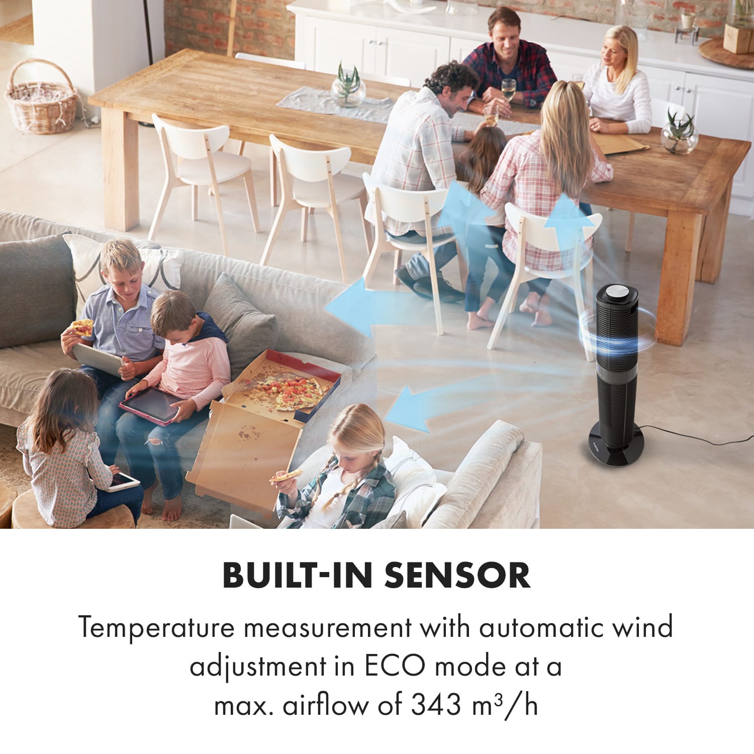 Klarstein Twister, stĺpový ventilátor, 45W, oscilácia, max. 343m³/h, 4 režimy, čierny – Obrázok 2