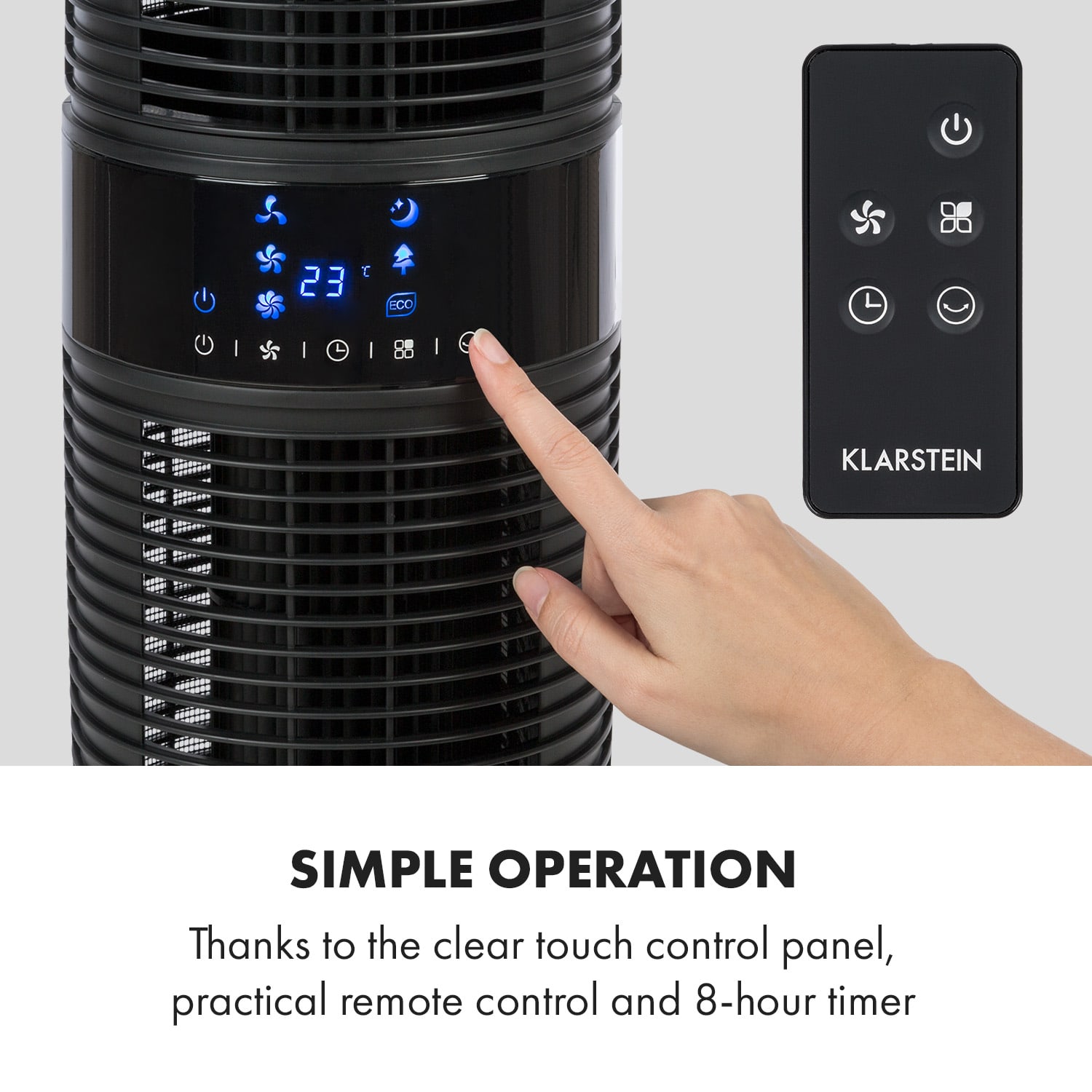 Klarstein Twister, stĺpový ventilátor, 45W, oscilácia, max. 343m³/h, 4 režimy, čierny – Obrázok 3