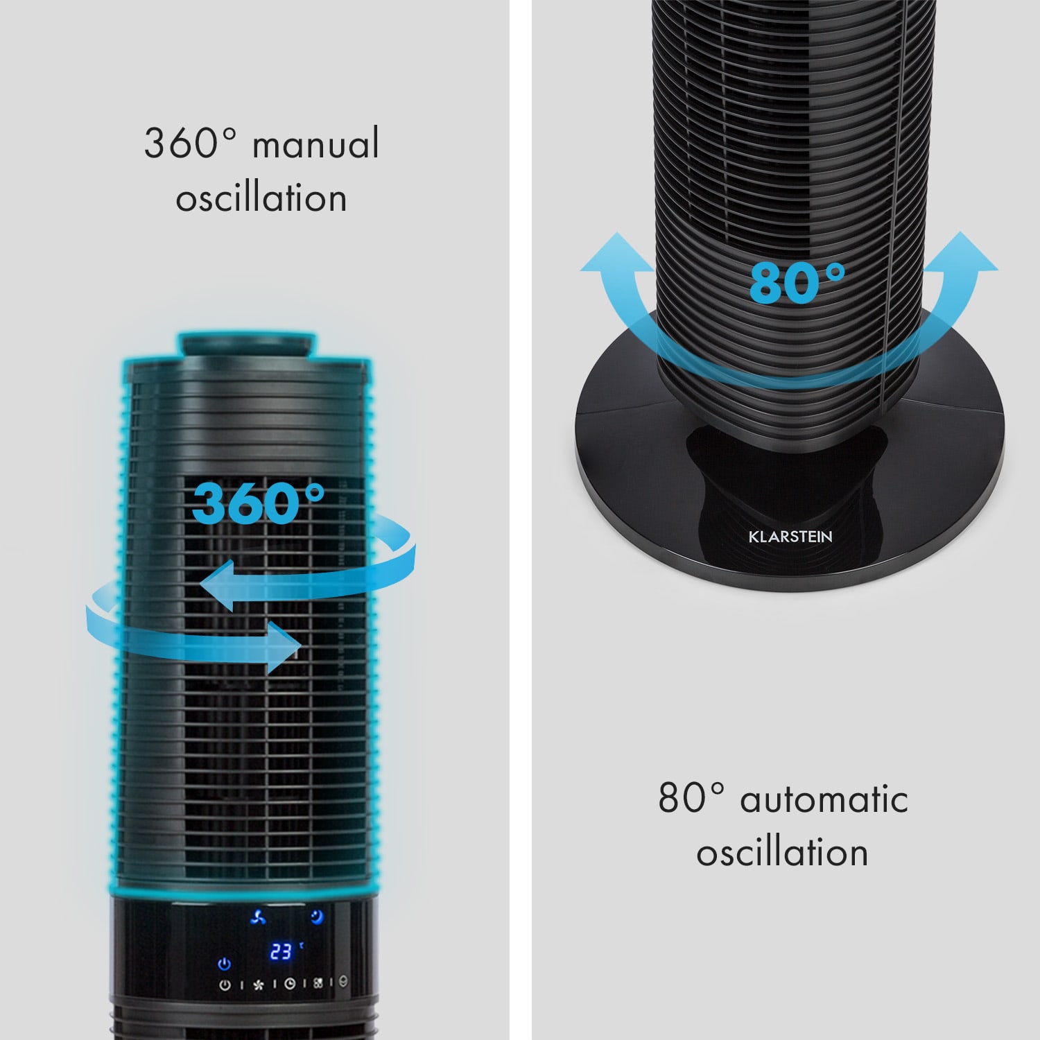 Klarstein Twister, stĺpový ventilátor, 45W, oscilácia, max. 343m³/h, 4 režimy, čierny – Obrázok 5