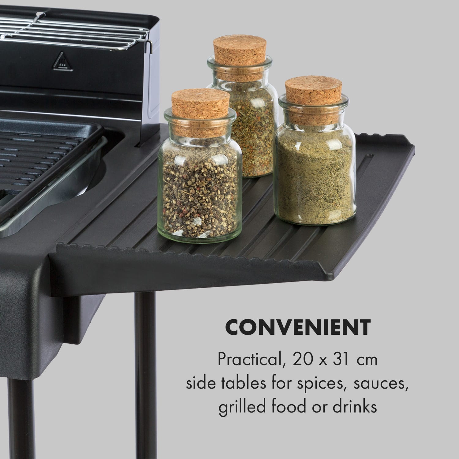 Klarstein Dr. Beef Pro, elektrický gril, 2000W, antiadhézna plocha grilu, bočné stolíky – Obrázok 4