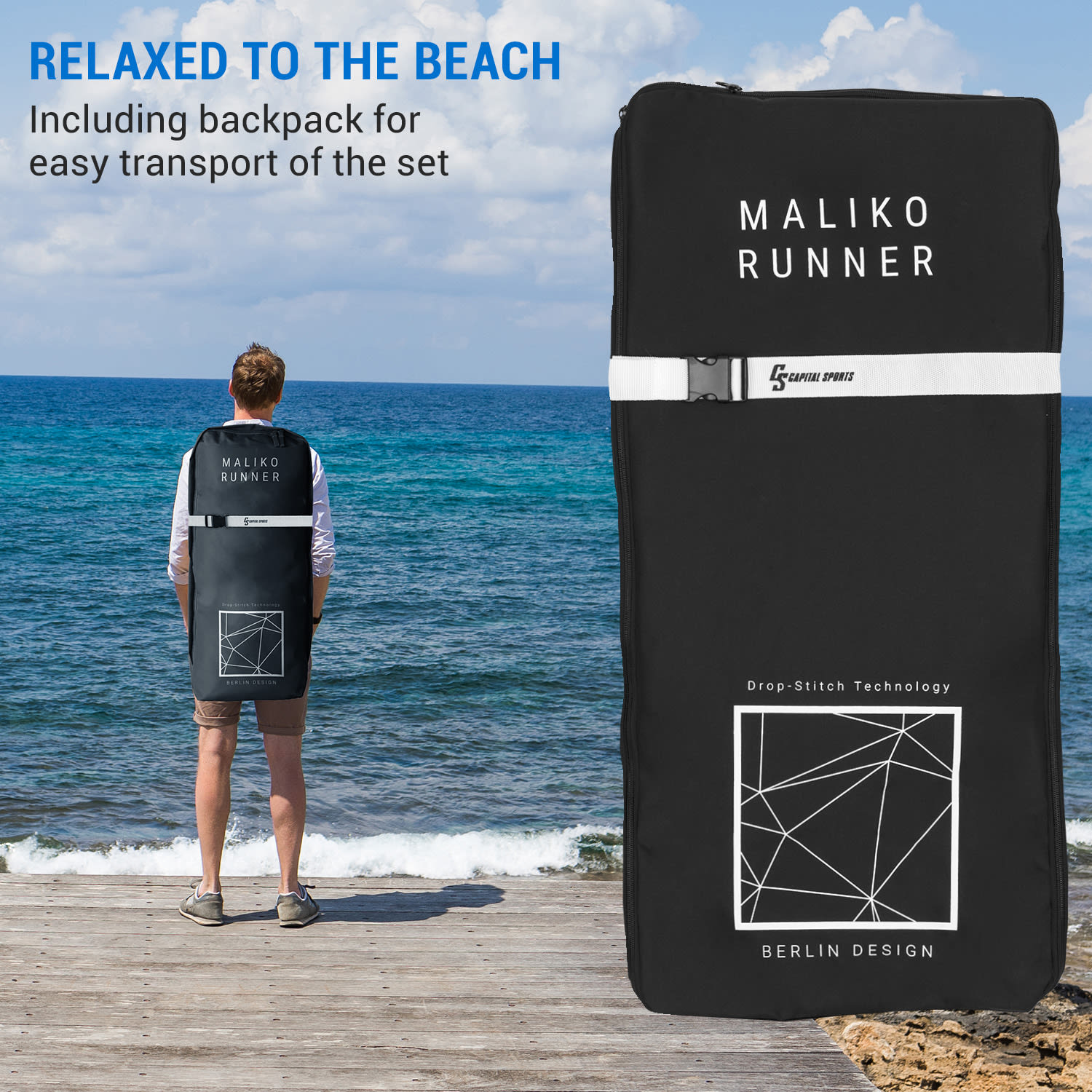 Capital Sports Maliko Runner, nafukovací SUP Board, SUP-board sada, modrý/červený – Obrázok 4