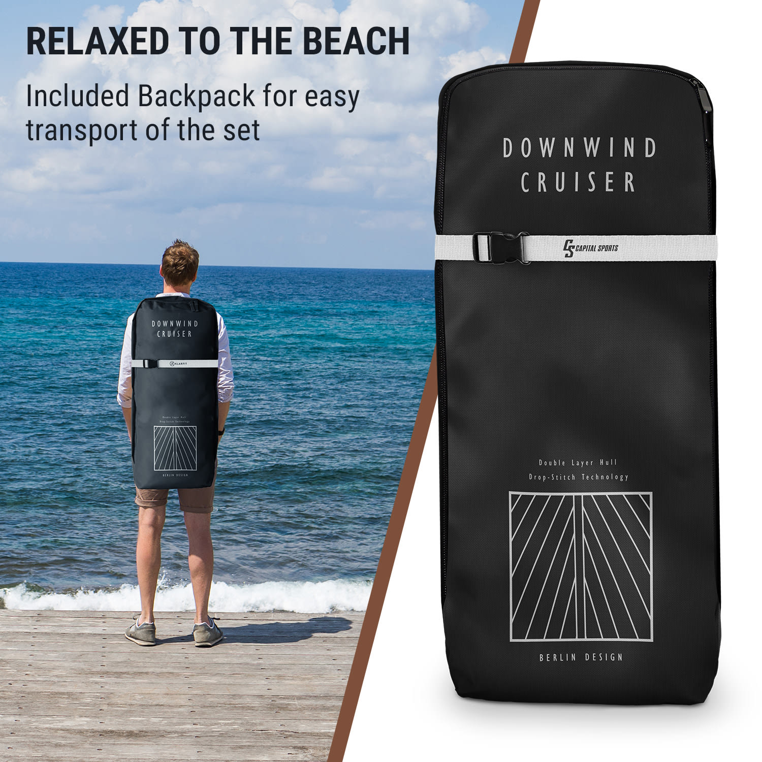 Capital Sports Downwind Cruiser M, nafukovací paddelboard, sada, 330 x 10 x 77, oranžový – Obrázok 5