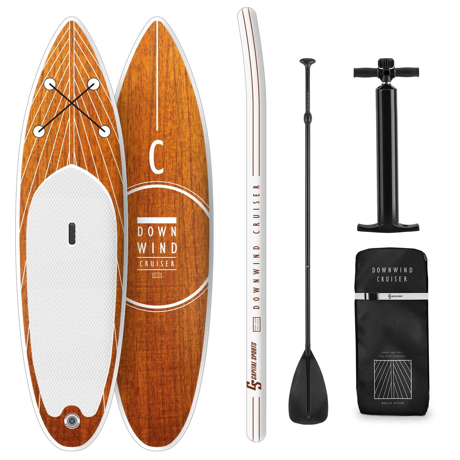 Capital Sports Downwind Cruiser M, nafukovací paddelboard, sada, 330 x 10 x 77, oranžový