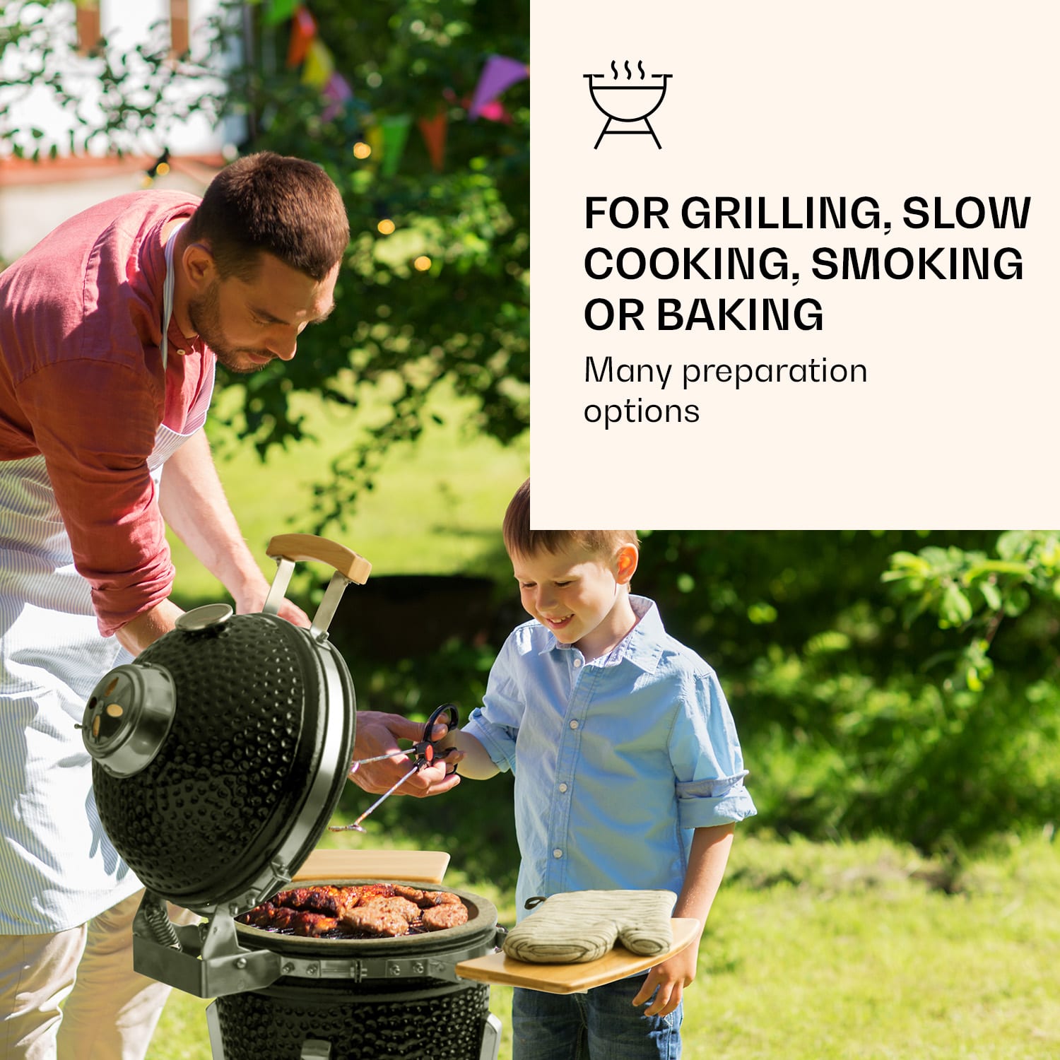 Klarstein Princesize Pro, kamado gril, 13" (33 cm), teplomer, bočné diely, čierny – Obrázok 2