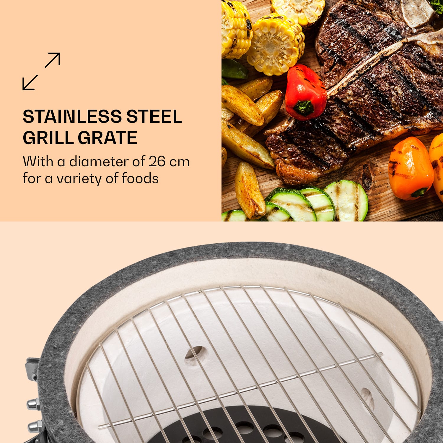 Klarstein Princesize Pro, kamado gril, 13" (33 cm), teplomer, bočné diely, čierny – Obrázok 3