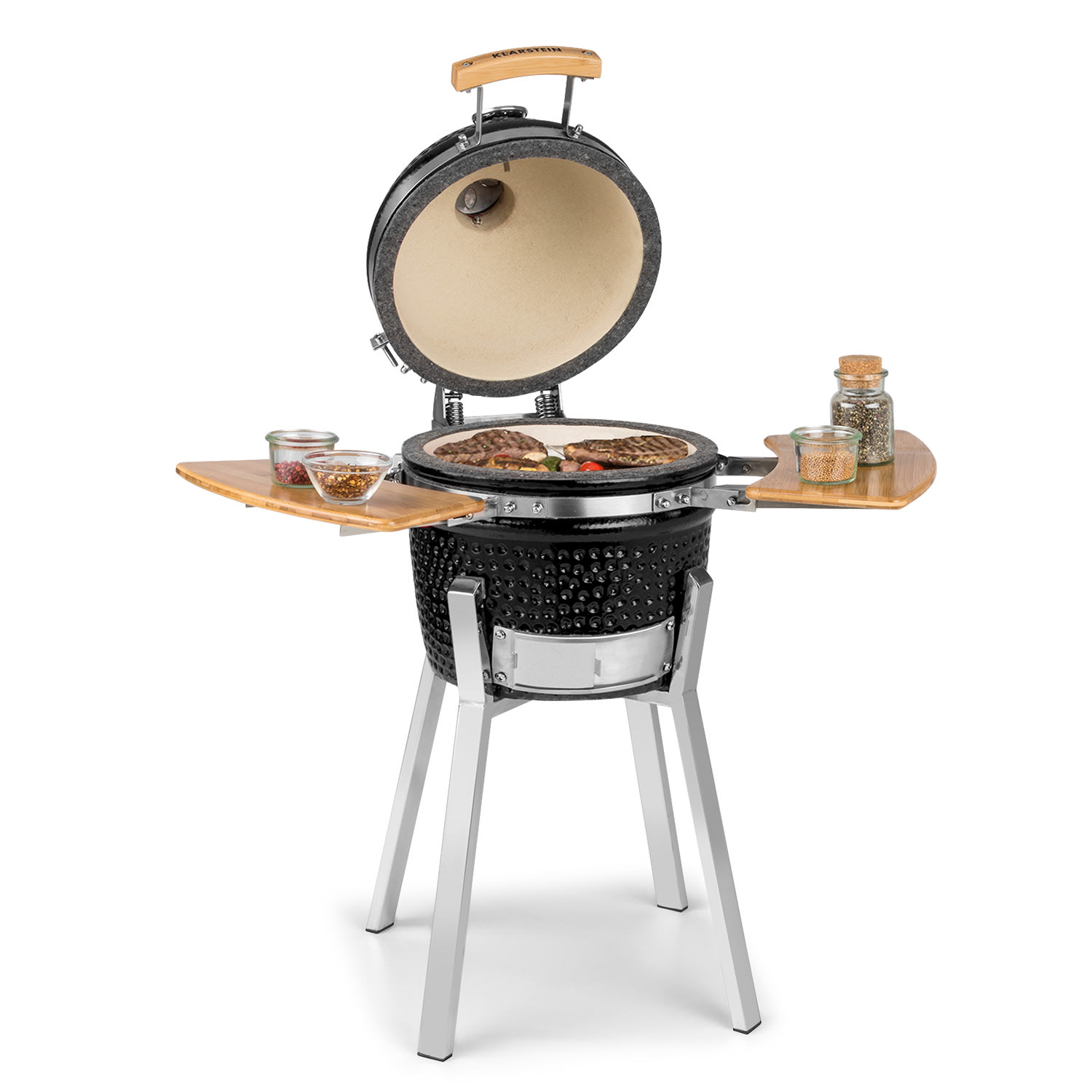 Klarstein Princesize Pro, kamado gril, 13" (33 cm), teplomer, bočné diely, čierny