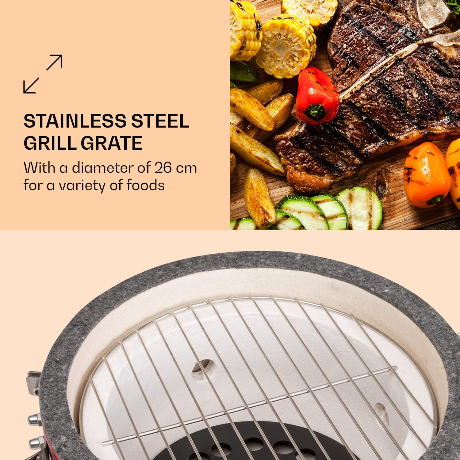 Klarstein Princesize Pro, kamado gril, 13" (33 cm), teplomer, bočné diely, červený – Obrázok 3