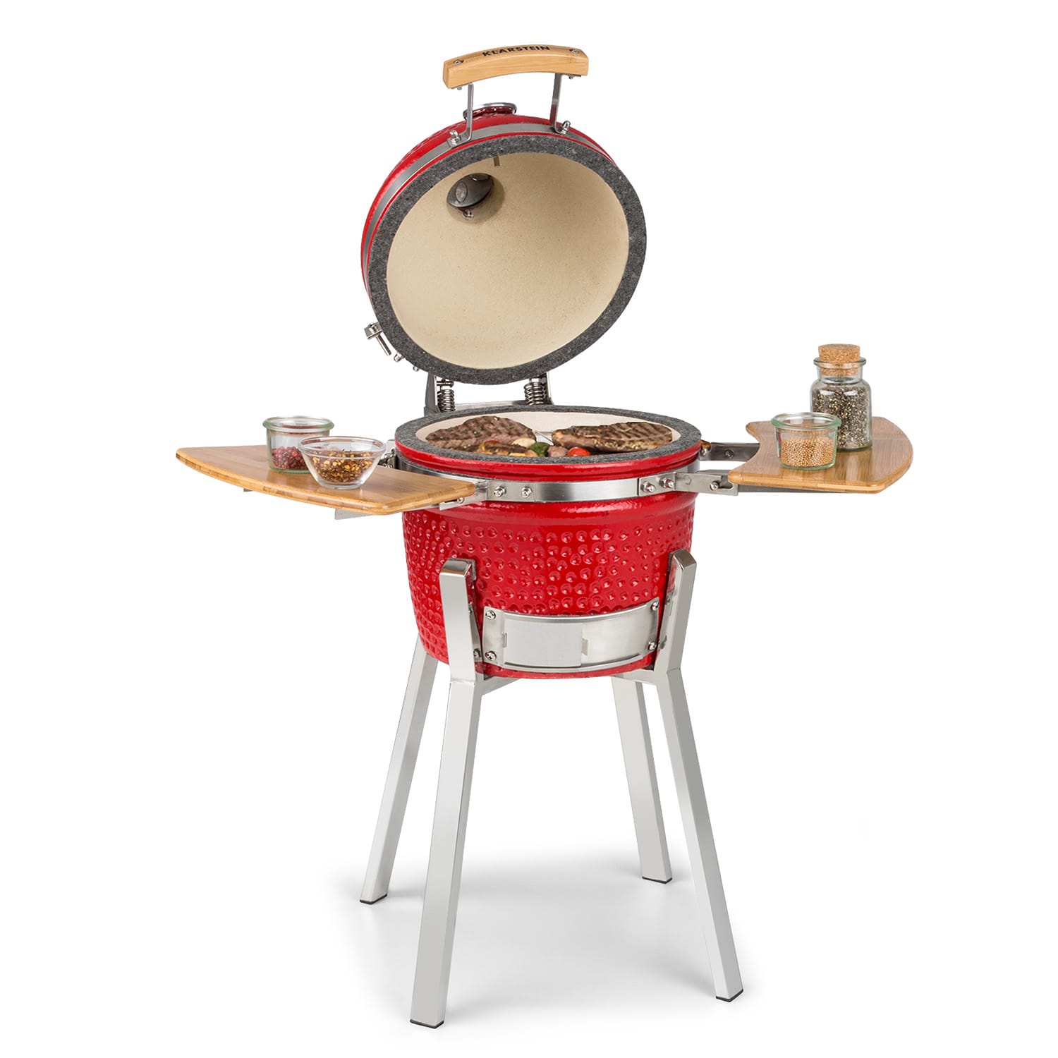 Klarstein Princesize Pro, kamado gril, 13" (33 cm), teplomer, bočné diely, červený