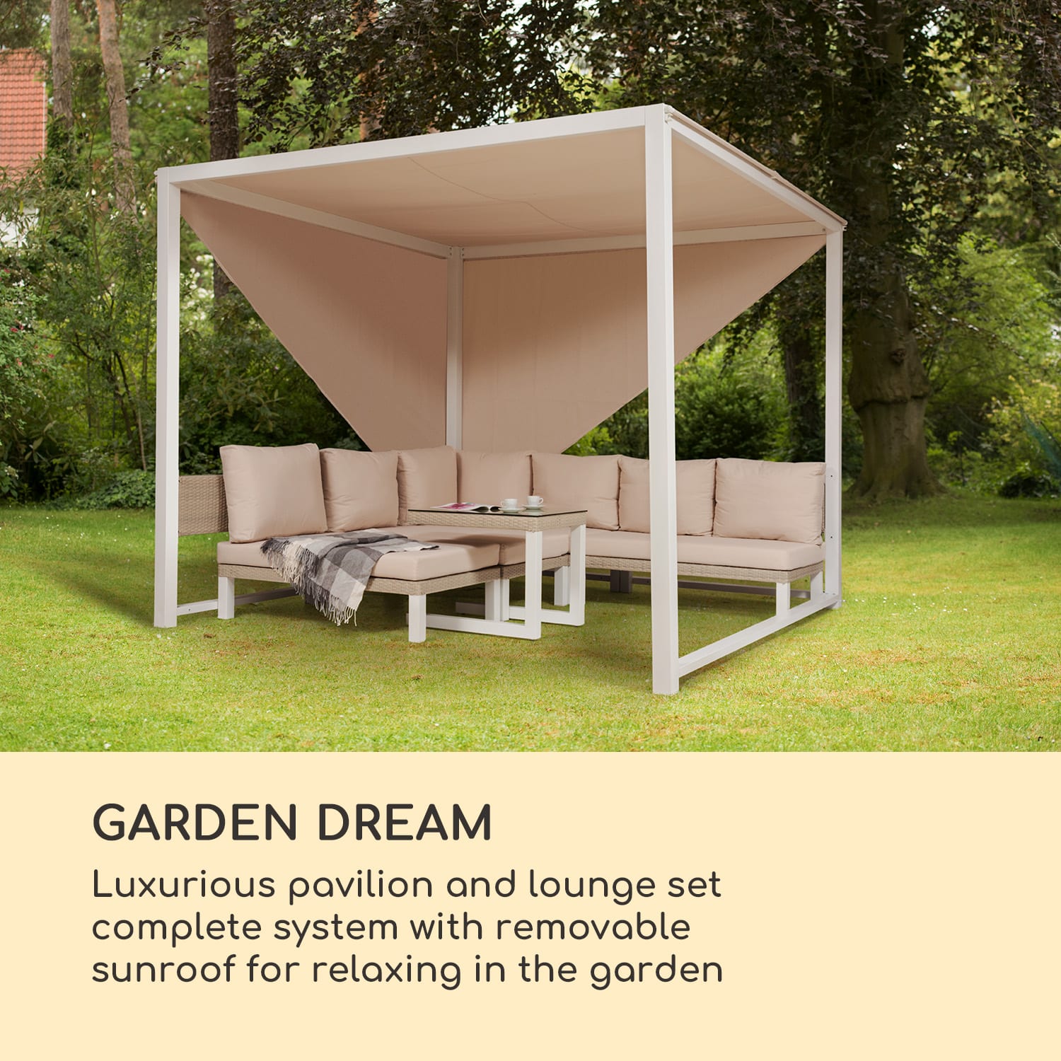 Blumfeldt Havana & Lounge-Set, pergola & lounge-set, 270 x 230 x 270 cm, 4 dvojsedadlá, biela – Obrázok 2