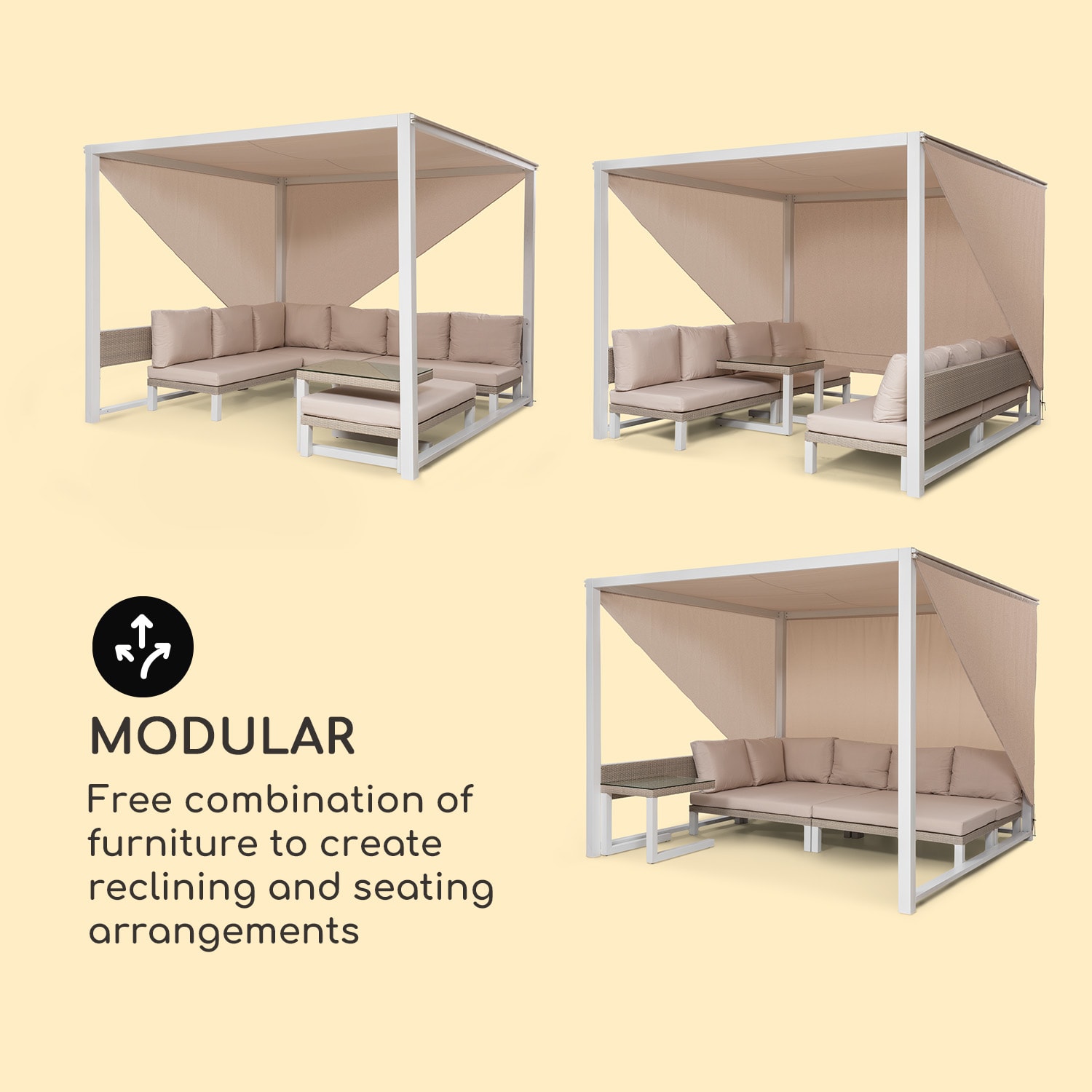 Blumfeldt Havana & Lounge-Set, pergola & lounge-set, 270 x 230 x 270 cm, 4 dvojsedadlá, biela – Obrázok 3