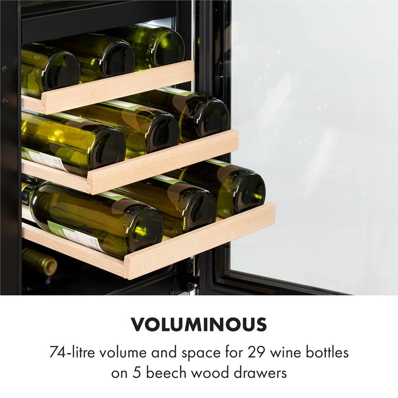Klarstein Vinovilla 29 Built-In Duo, vinotéka, vstavaná, 2 zóny 74 l, 29 fliaš – Obrázok 4