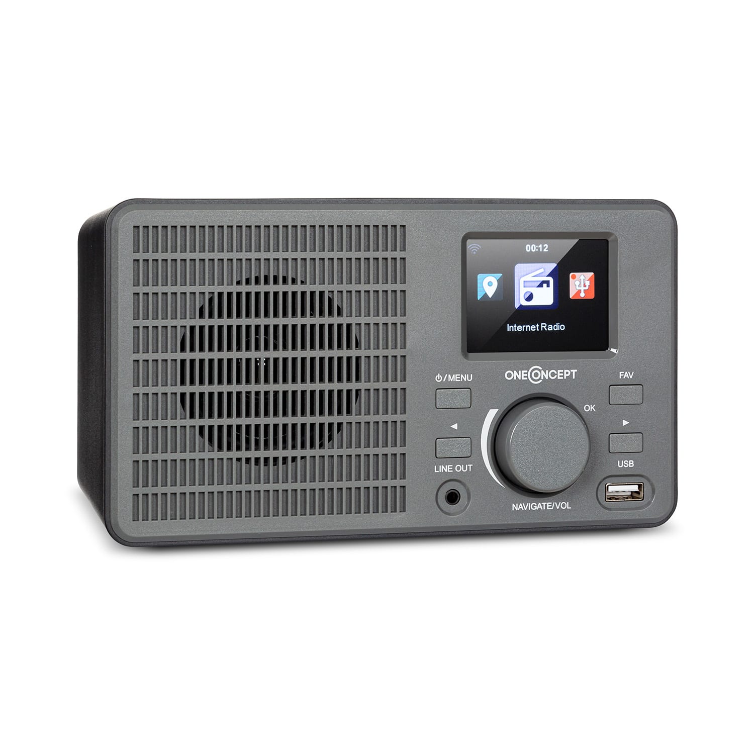OneConcept TuneUp, internetové rádio, 5 W, WLAN, USB, HCC displej, linkový výstup, tmavosivé