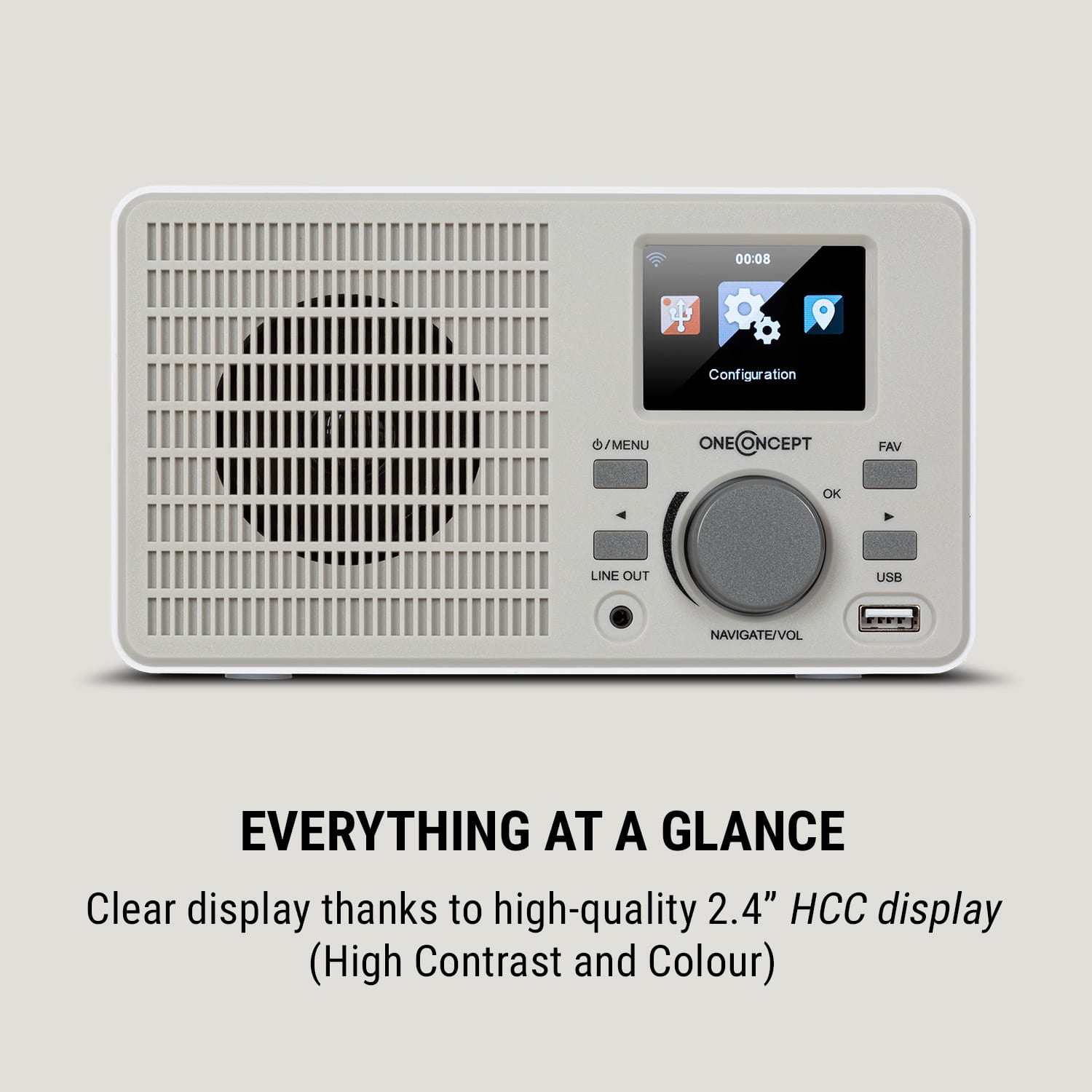 OneConcept TuneUp, internetové rádio, 5 W, WLAN, USB, HCC displej, linkový výstup, biele – Obrázok 3