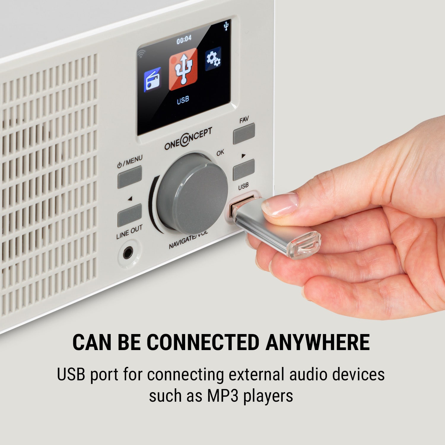 OneConcept TuneUp, internetové rádio, 5 W, WLAN, USB, HCC displej, linkový výstup, biele – Obrázok 5