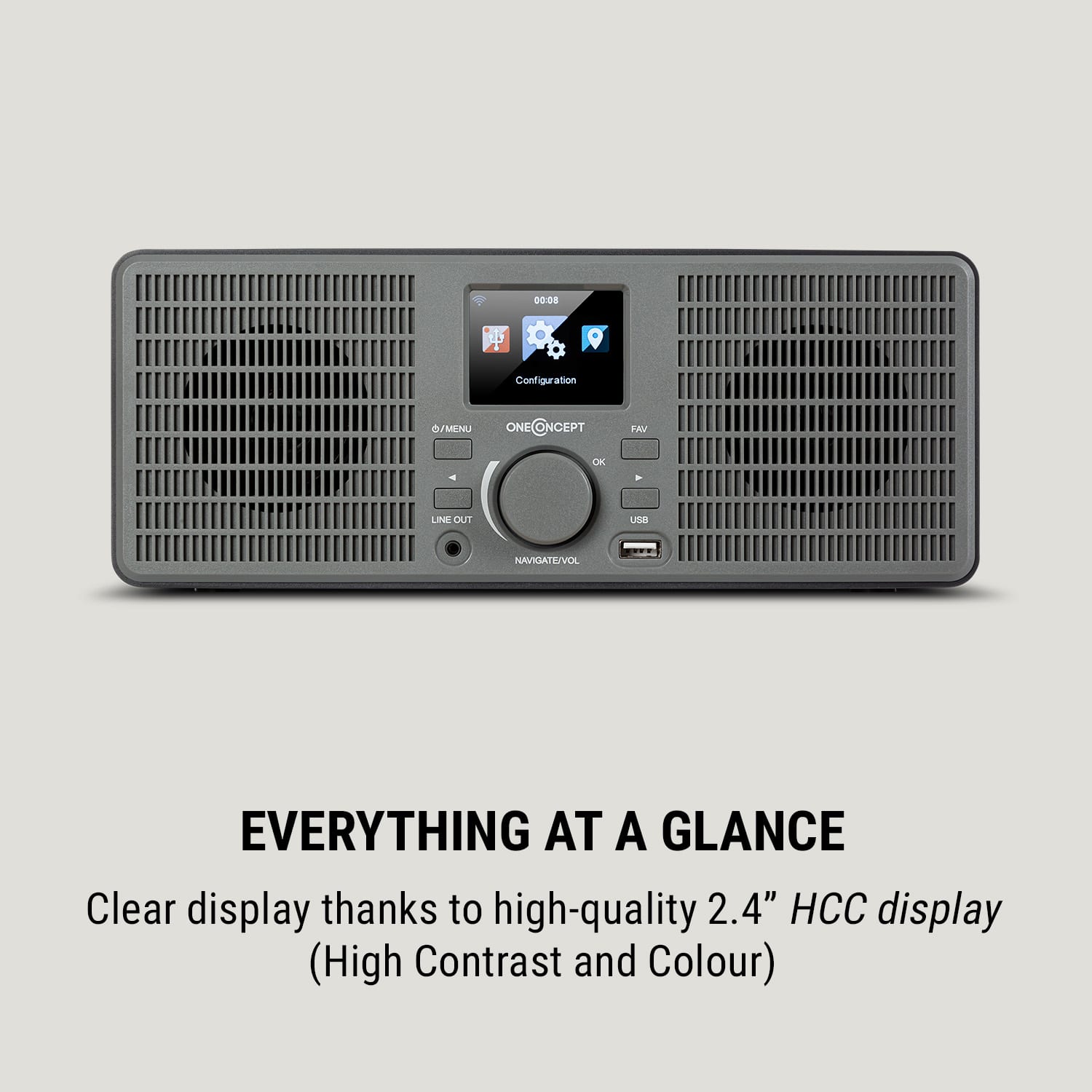 OneConcept TuneUp ST, internetové rádio, 10 W, WLAN, USB, HCC, linkový výstup, tmavosivé – Obrázok 3