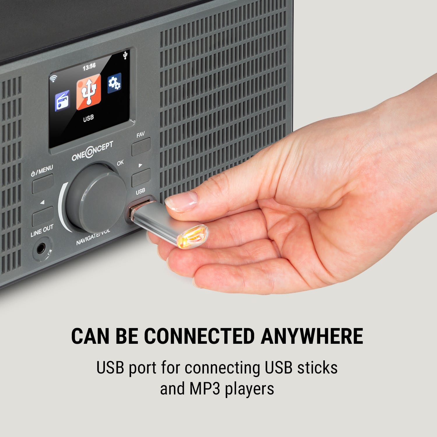 OneConcept TuneUp ST, internetové rádio, 10 W, WLAN, USB, HCC, linkový výstup, tmavosivé – Obrázok 5