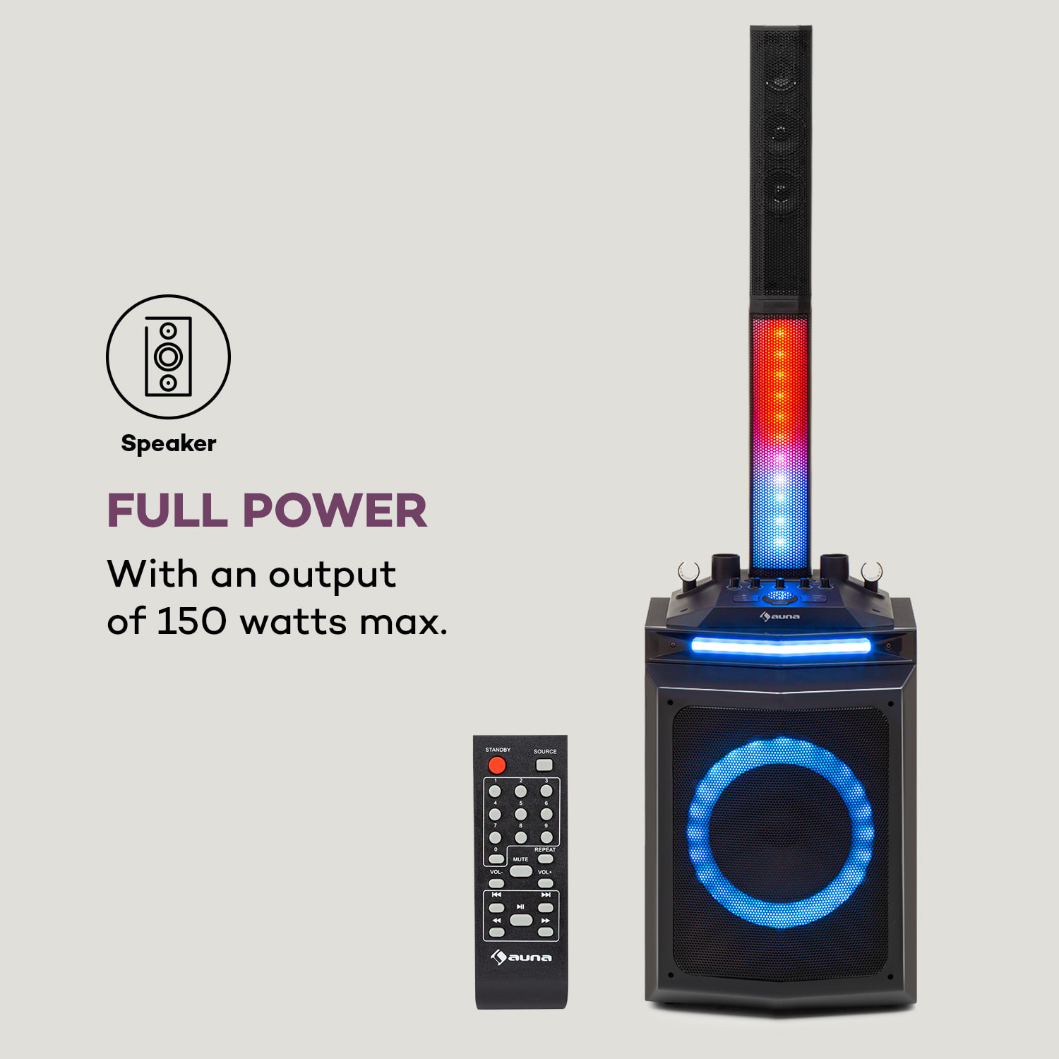 Auna Clubmaster Tube, párty zvukový systém, 150 W max., 10" woofer, USB, BT, AUX, čierny – Obrázok 5