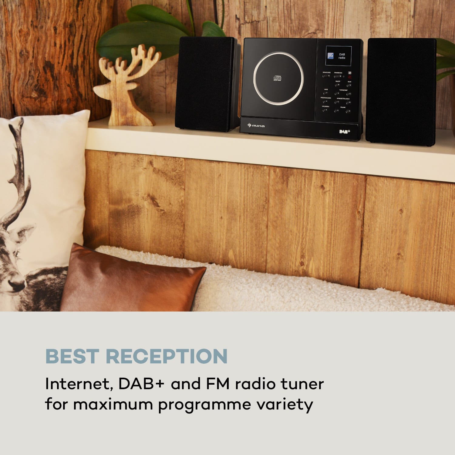 Auna Connect Vertical, internetové rádio, 2 x 5 W RMS, CD, IR/FM/DAB+, Spotify, BT, čierne – Obrázok 2