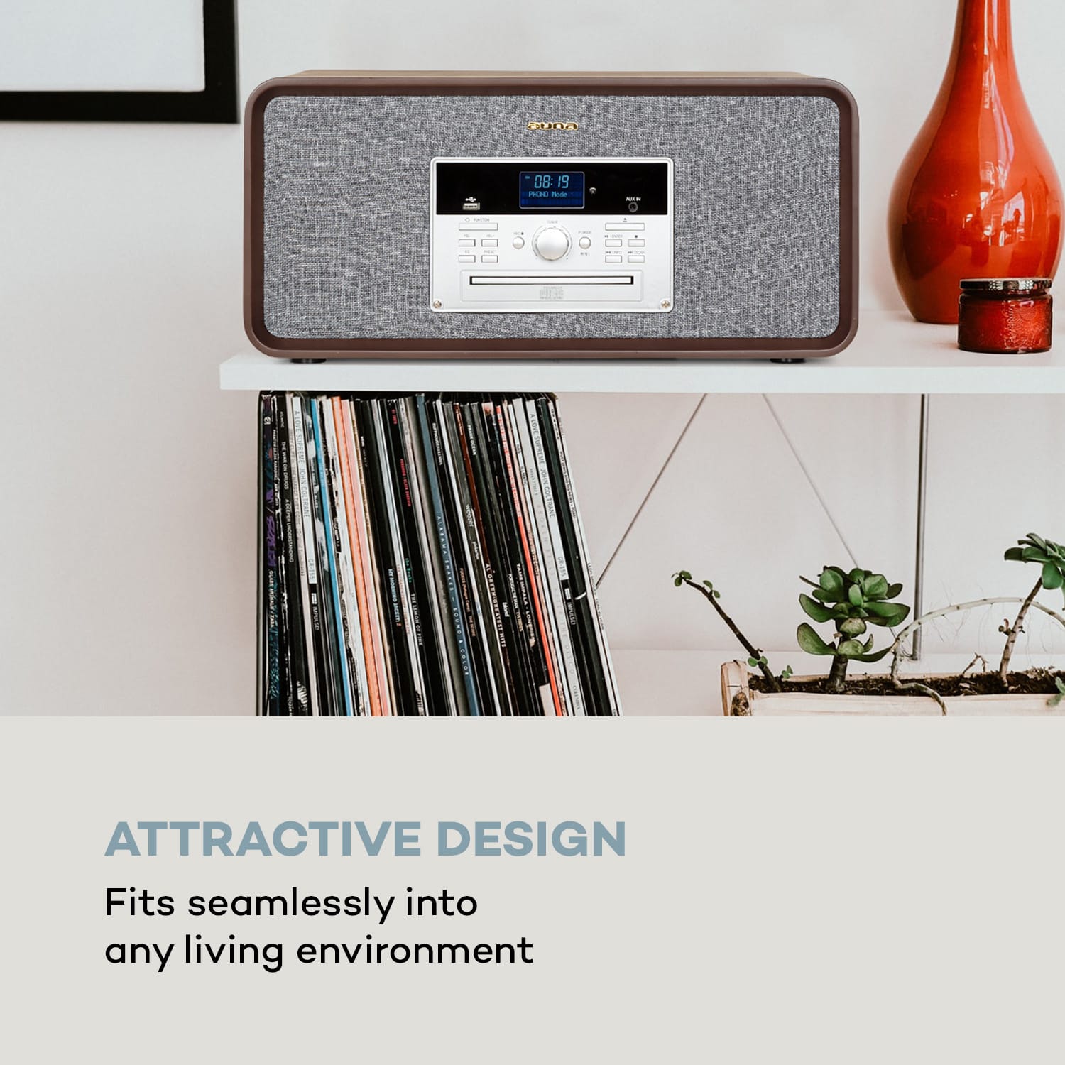 Auna Bella Ann, stereo systém, gramofón, rádio, DAB+/FM, USB, bluetooth, hnedý – Obrázok 2