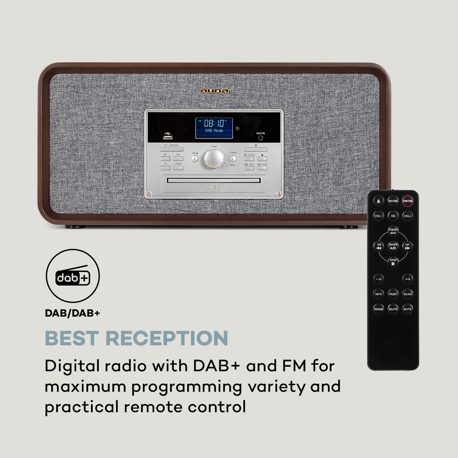 Auna Bella Ann, stereo systém, gramofón, rádio, DAB+/FM, USB, bluetooth, hnedý – Obrázok 3