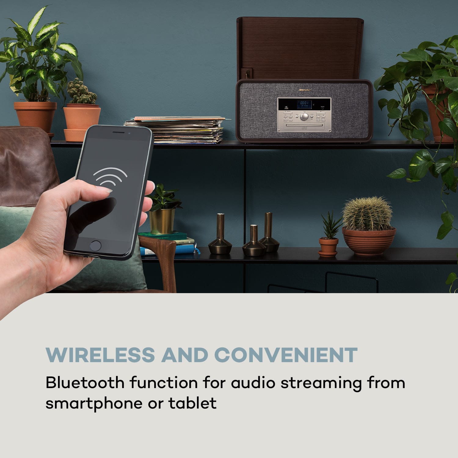 Auna Bella Ann, stereo systém, gramofón, rádio, DAB+/FM, USB, bluetooth, hnedý – Obrázok 4