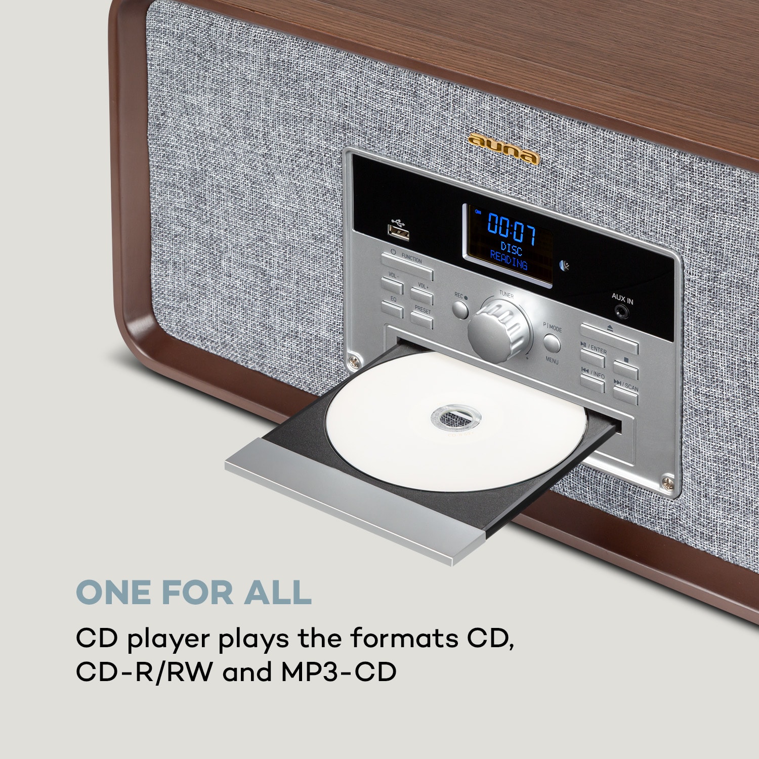 Auna Bella Ann, stereo systém, gramofón, rádio, DAB+/FM, USB, bluetooth, hnedý – Obrázok 5