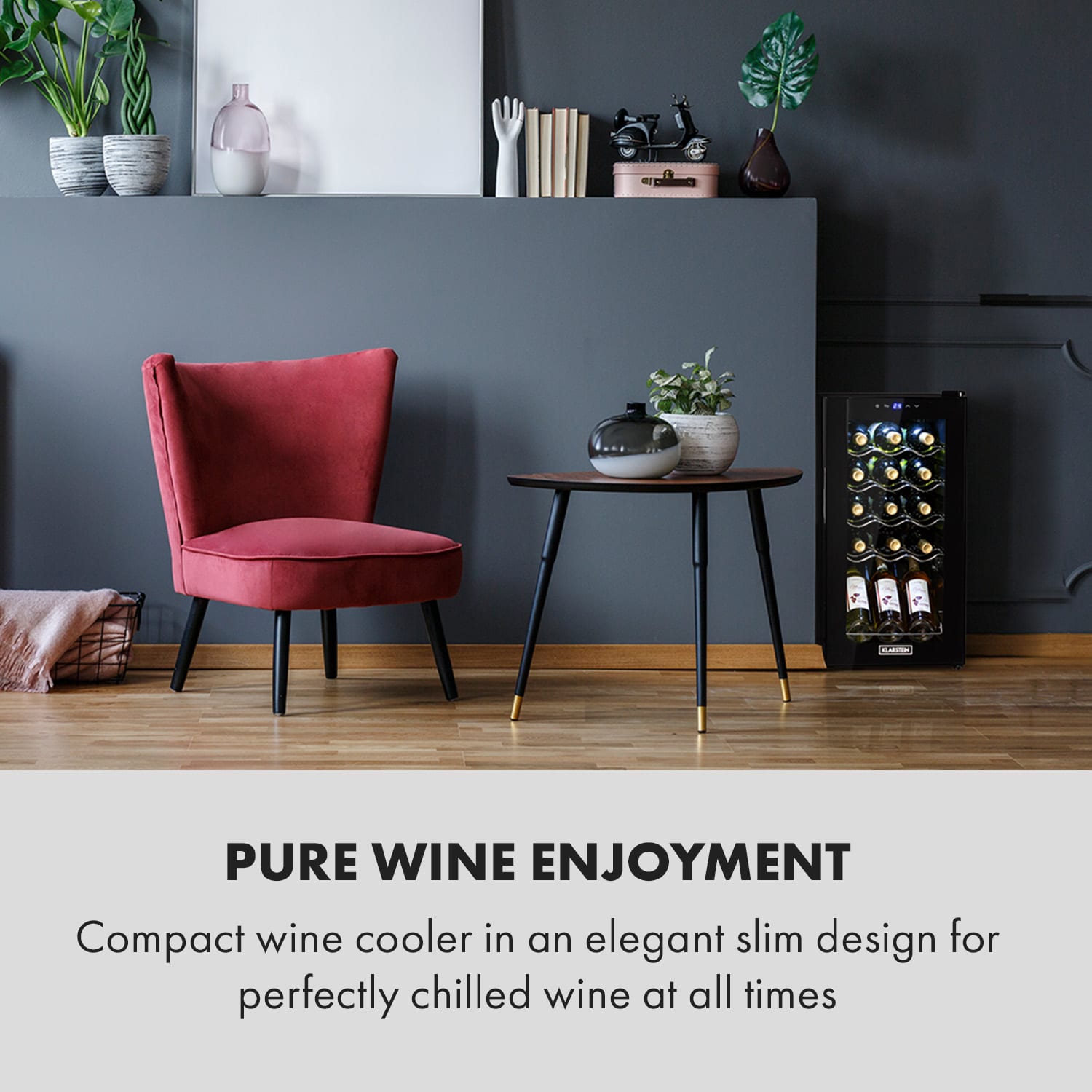 Klarstein Shiraz 15 Slim Uno, vinotéka, 44 l, 135 W, 5–18°C, dotykové ovládanie, čierna – Obrázok 2