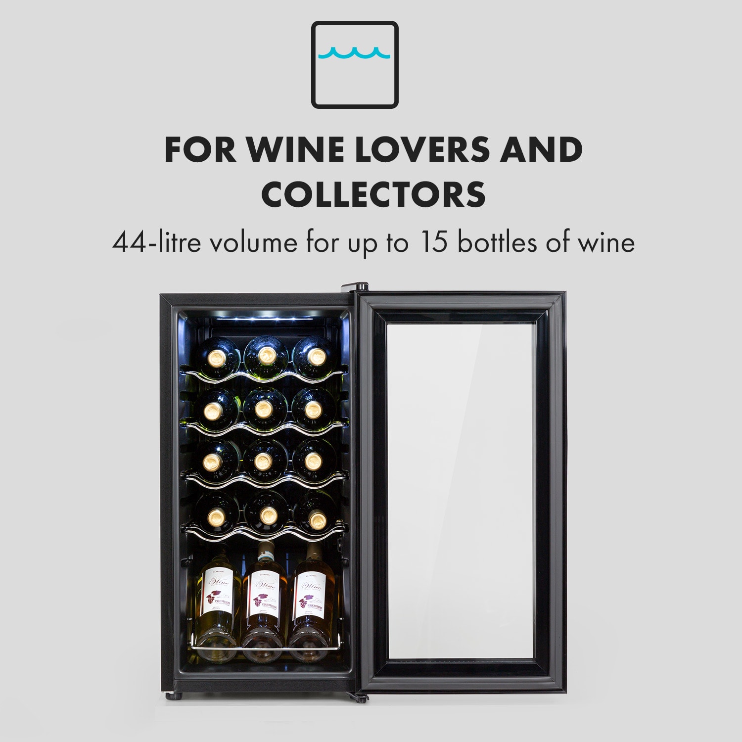 Klarstein Shiraz 15 Slim Uno, vinotéka, 44 l, 135 W, 5–18°C, dotykové ovládanie, čierna – Obrázok 3