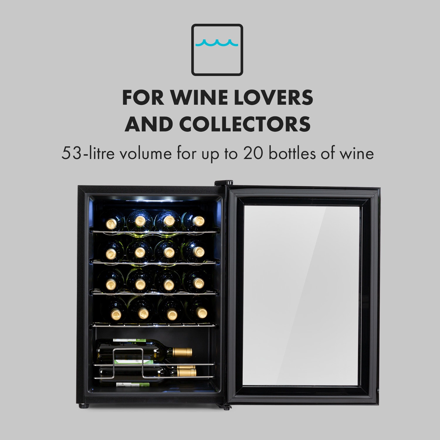 Klarstein Shiraz 20 Uno, vinotéka, 53 l, 20 fliaš, 5-18°C, dotykový ovládací panel – Obrázok 3