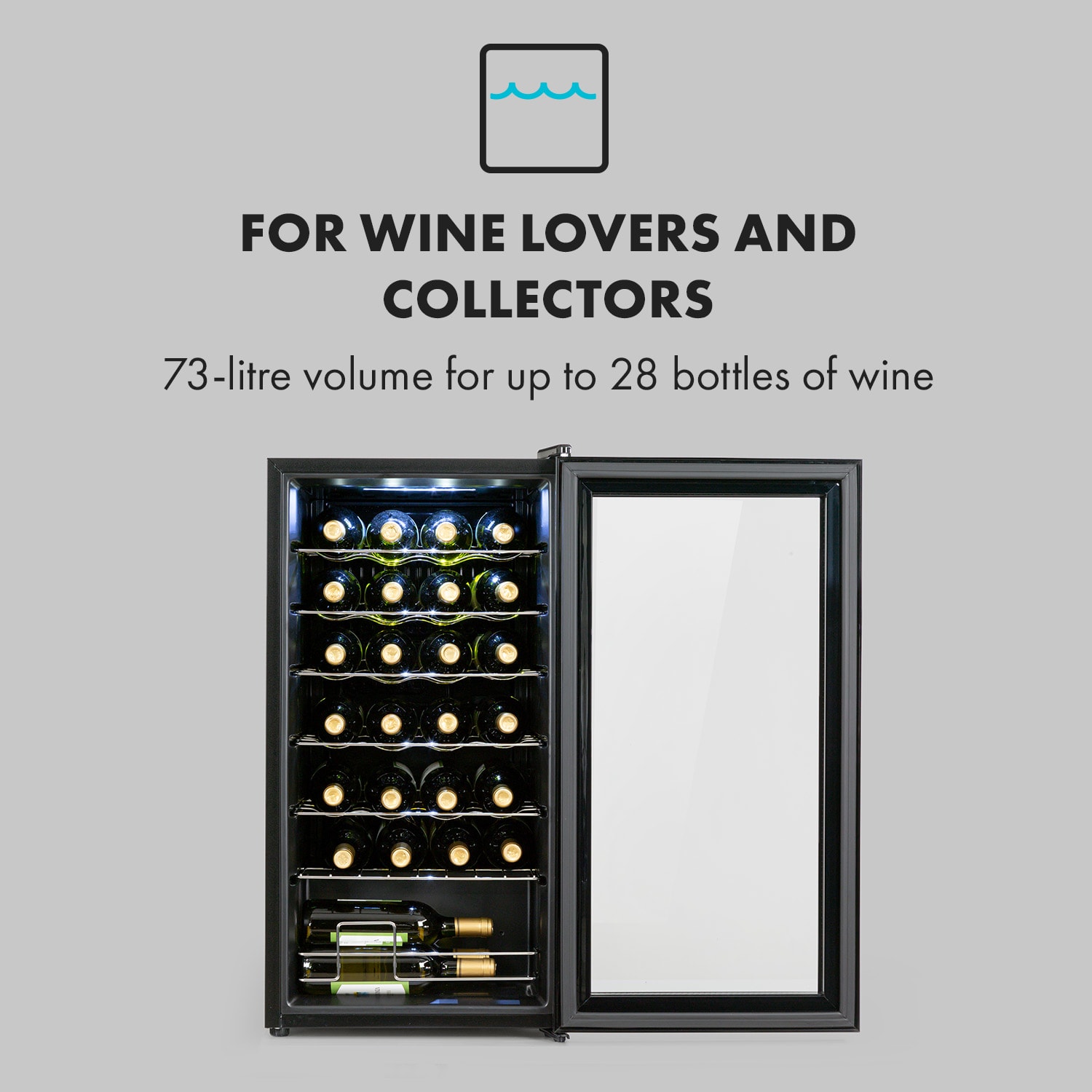 Klarstein Shiraz 28 Uno, vinotéka, 74 l, 28 fliaš, 5-18°C, dotykový ovládací panel – Obrázok 3
