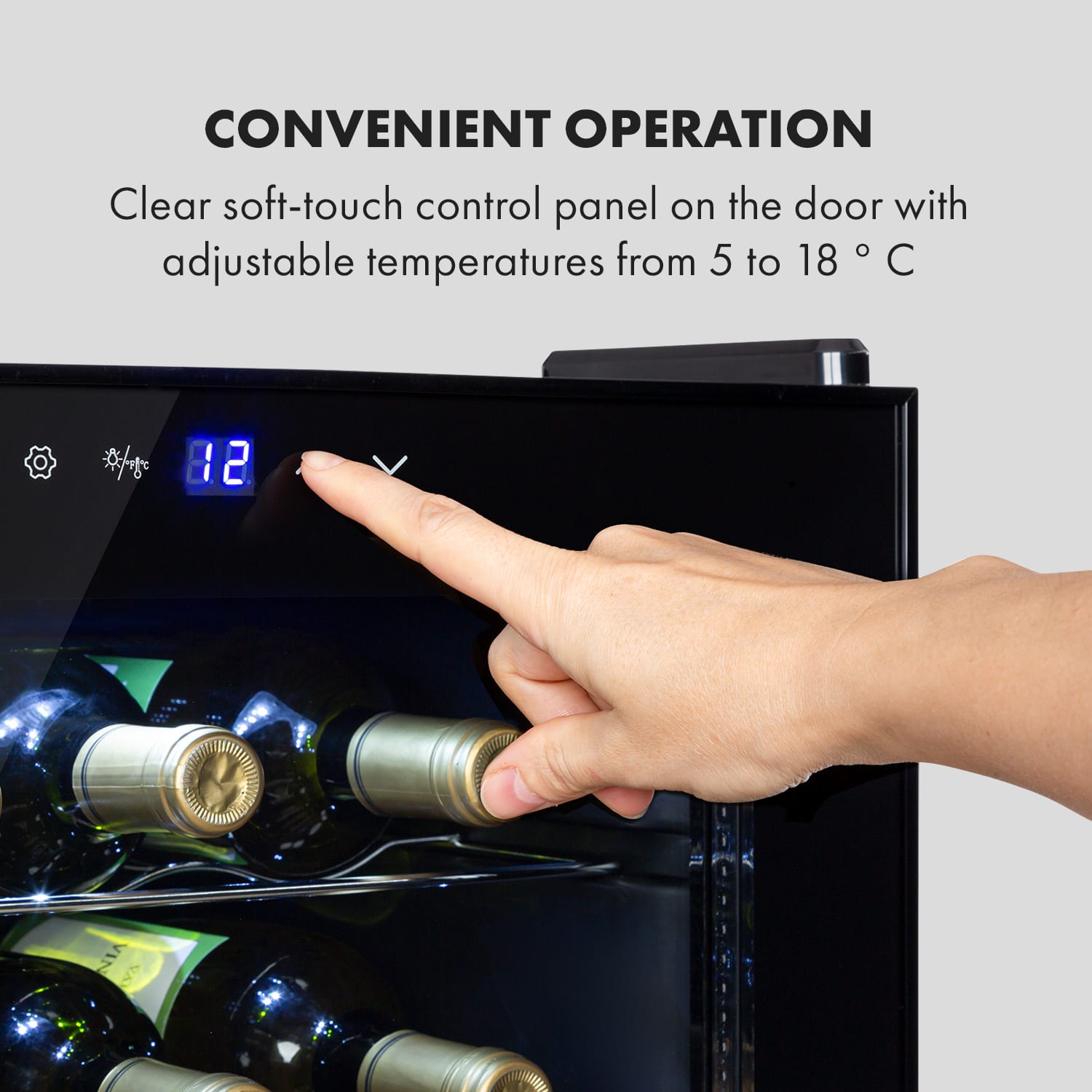 Klarstein Shiraz 28 Uno, vinotéka, 74 l, 28 fliaš, 5-18°C, dotykový ovládací panel – Obrázok 4