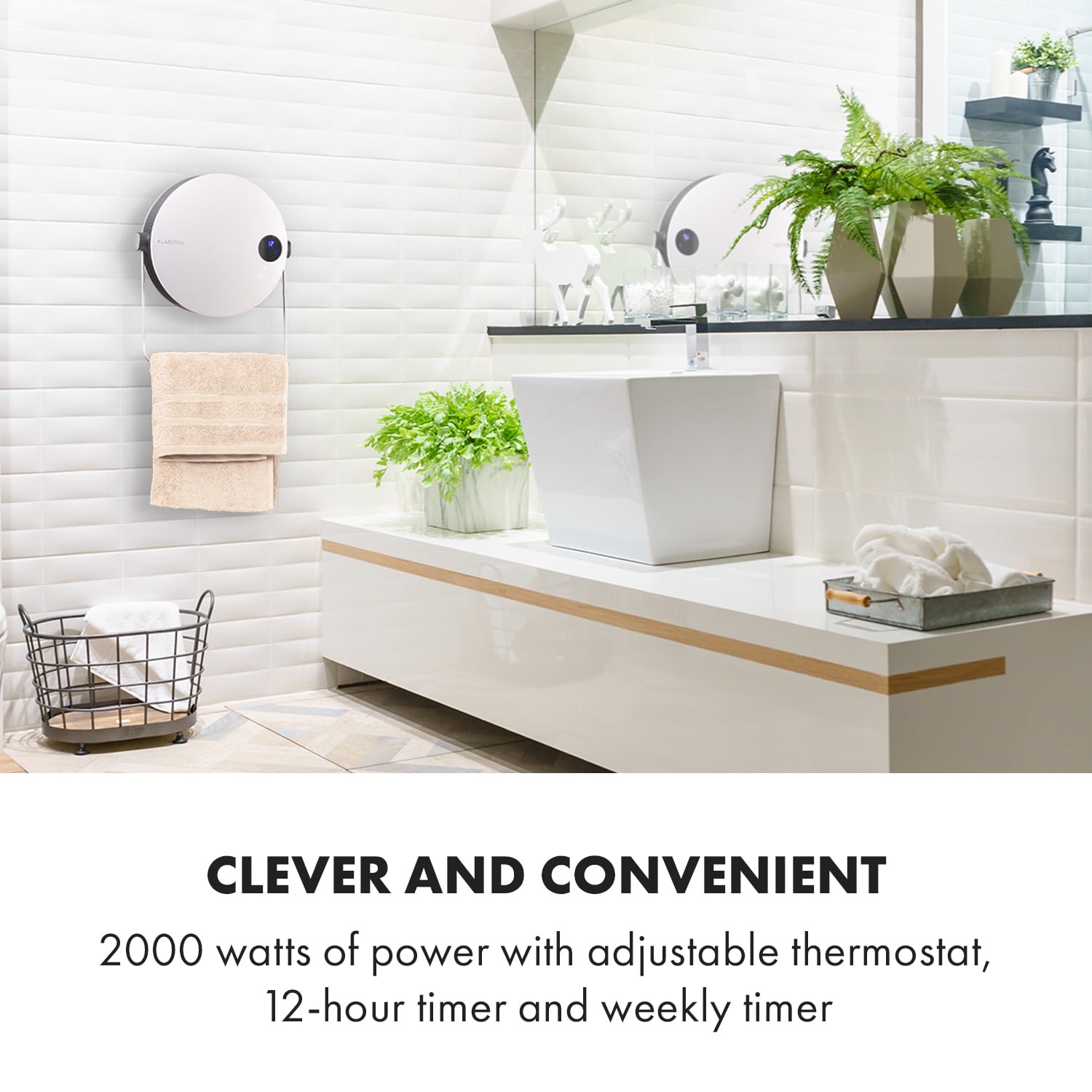 Klarstein Hot Spot Pebble, teplovzdušný ventilátor, 2000 W, sušiak uterákov, časovač, diaľkové ovládanie – Obrázok 2