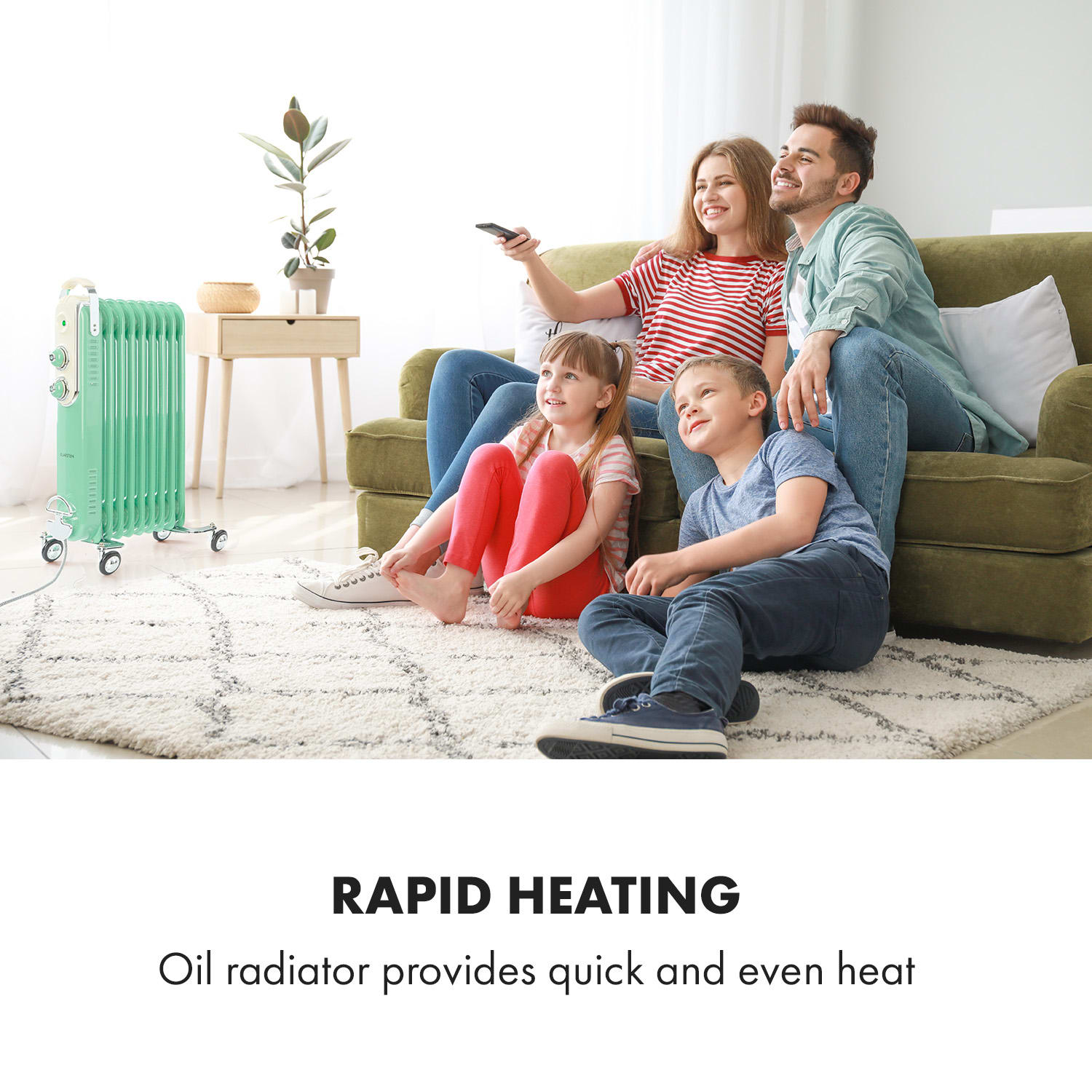 Klarstein Thermaxx Retroheat, olejový radiátor, 2000 W, kolieska, zelený – Obrázok 4