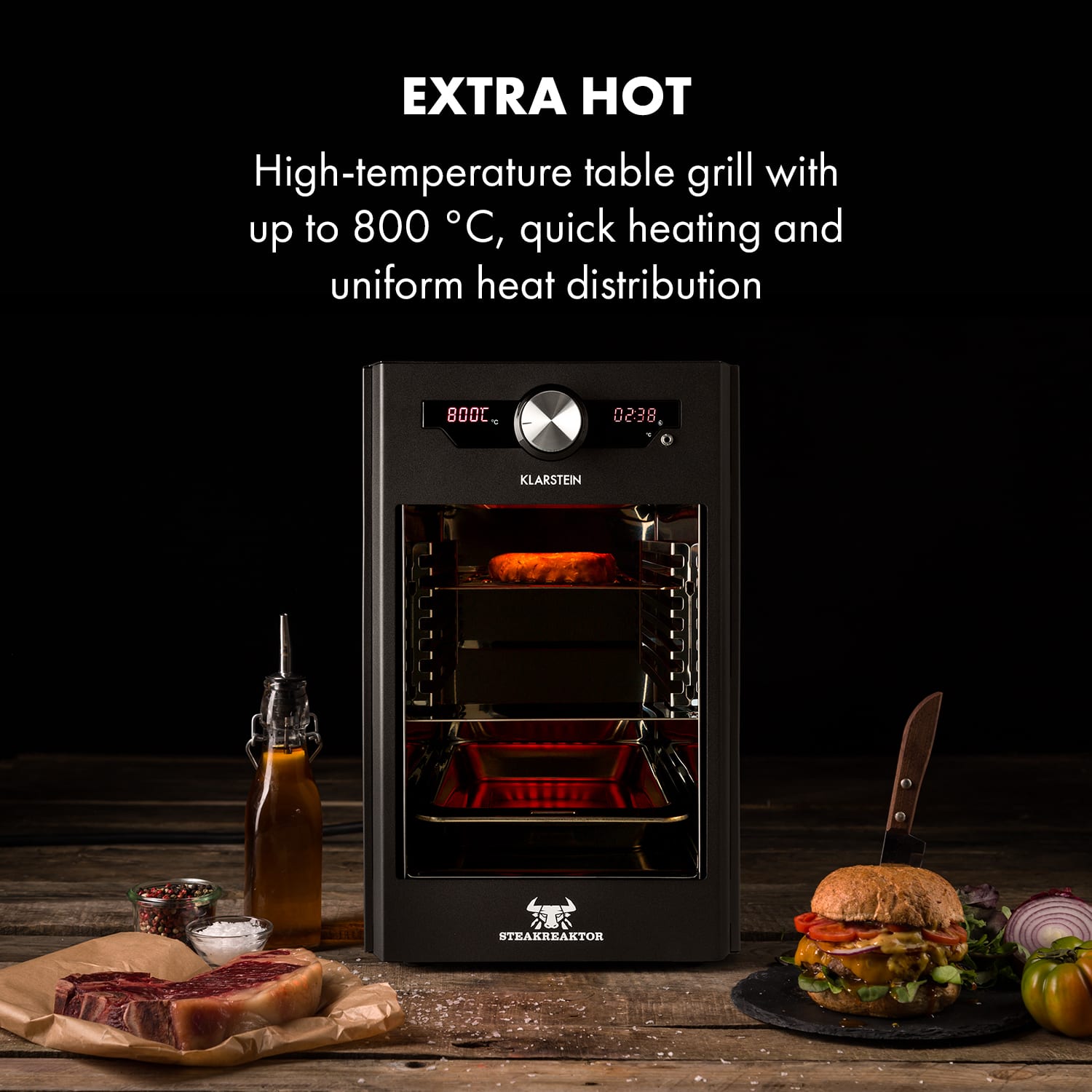 Klarstein Steakreaktor Core, vysokoteplotný gril, 2100 W, 800 °C, zapichovací teplomer – Obrázok 2