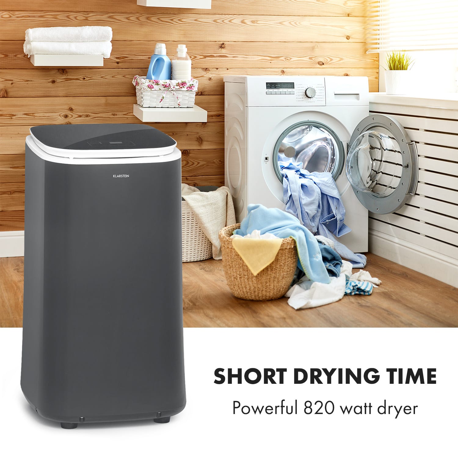 Klarstein Zap Dry, sušička bielizne, 820 W, 50 l, dotykový ovládací panel, LED displej – Obrázok 2