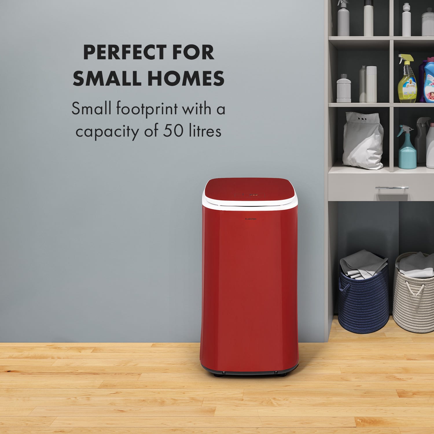 Klarstein Zap Dry, sušička bielizne, 820 W, 50 l, dotykový ovládací panel, LED displej, červená – Obrázok 3