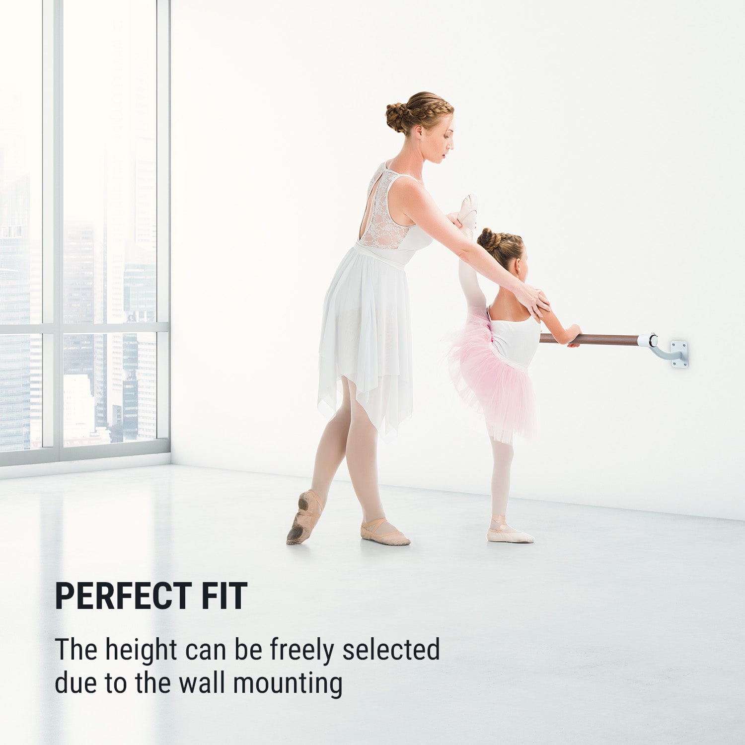 KLARFIT Barre Mur, baletná tyč, 100 cm, žrď 38 mm Ø, nástenná montáž, biela – Obrázok 2