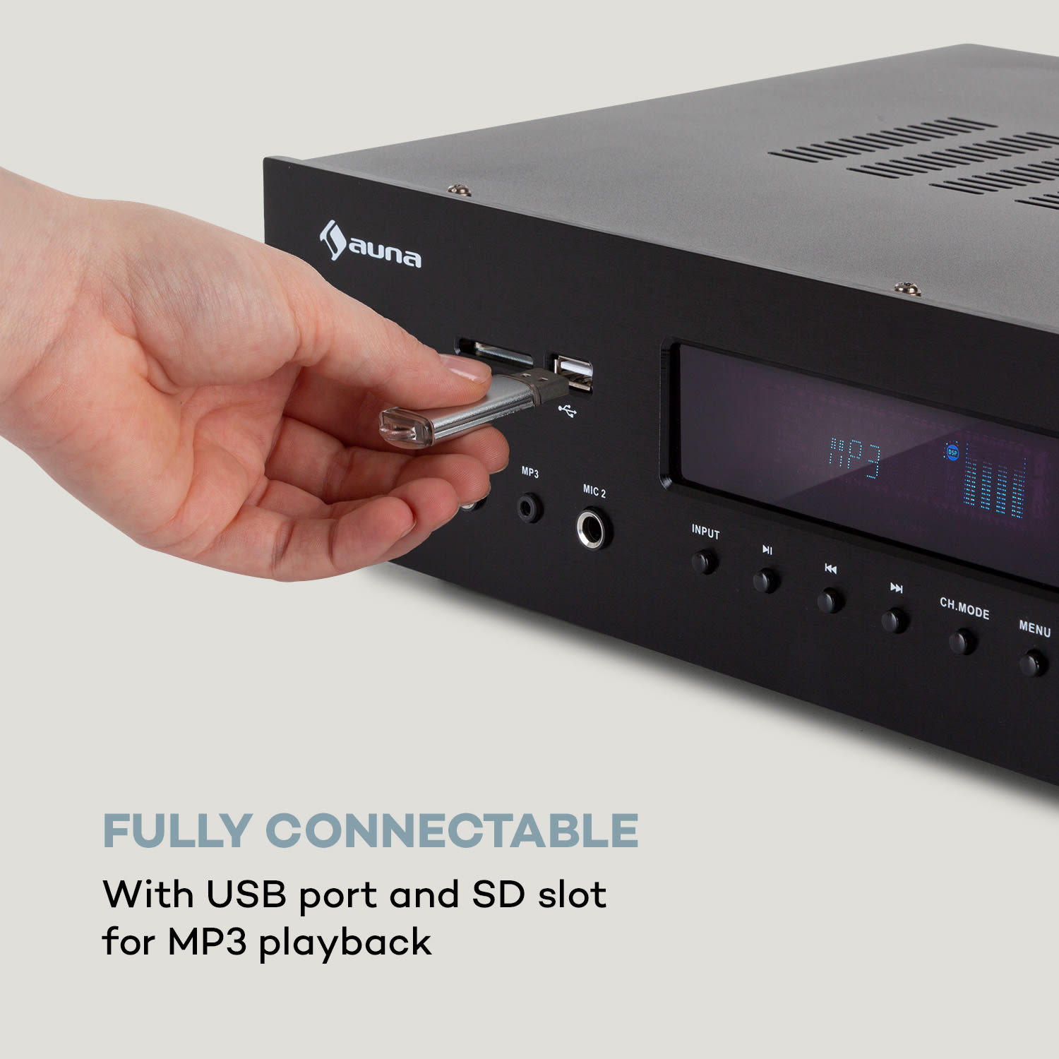 Auna AMP-H260, zosilňovač, 2 x 100 W + 3 x 20 W RMS, BT, opt./koax. digitálny vstup, čierny – Obrázok 4