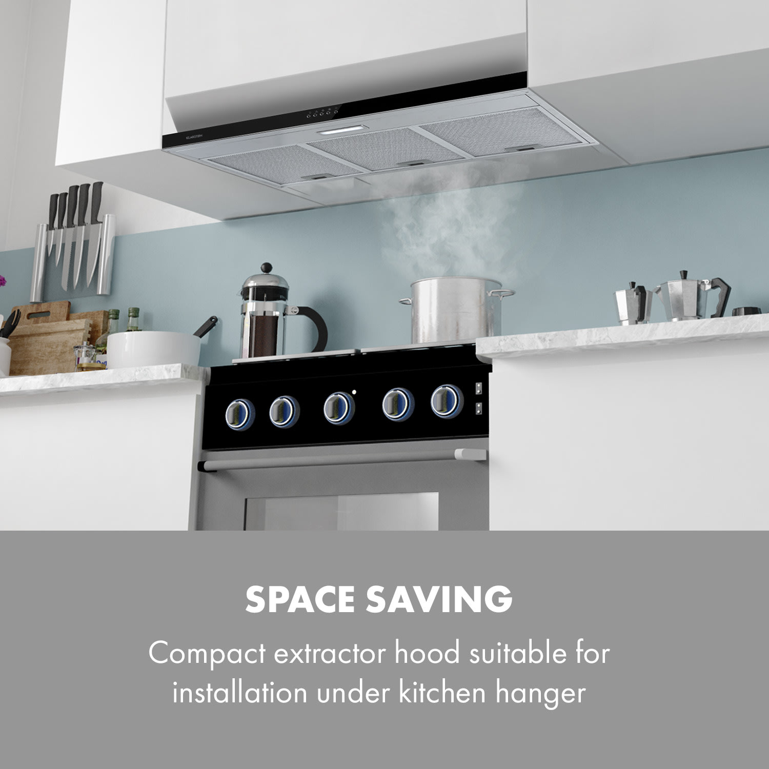 Klarstein Contempo 90, digestor, 90 cm, podskrinkový, 175 m³/h, LED, nehrdzavejúca oceľ, akryl, čierny – Obrázok 2
